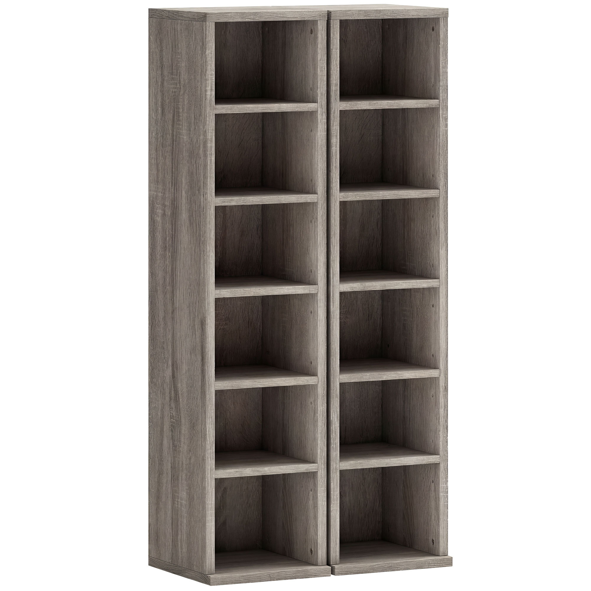 HOMCOM Set of 2 CD Media Display Shelf Unit Tower Rack with Adjustable Shelves, Distressed Grey