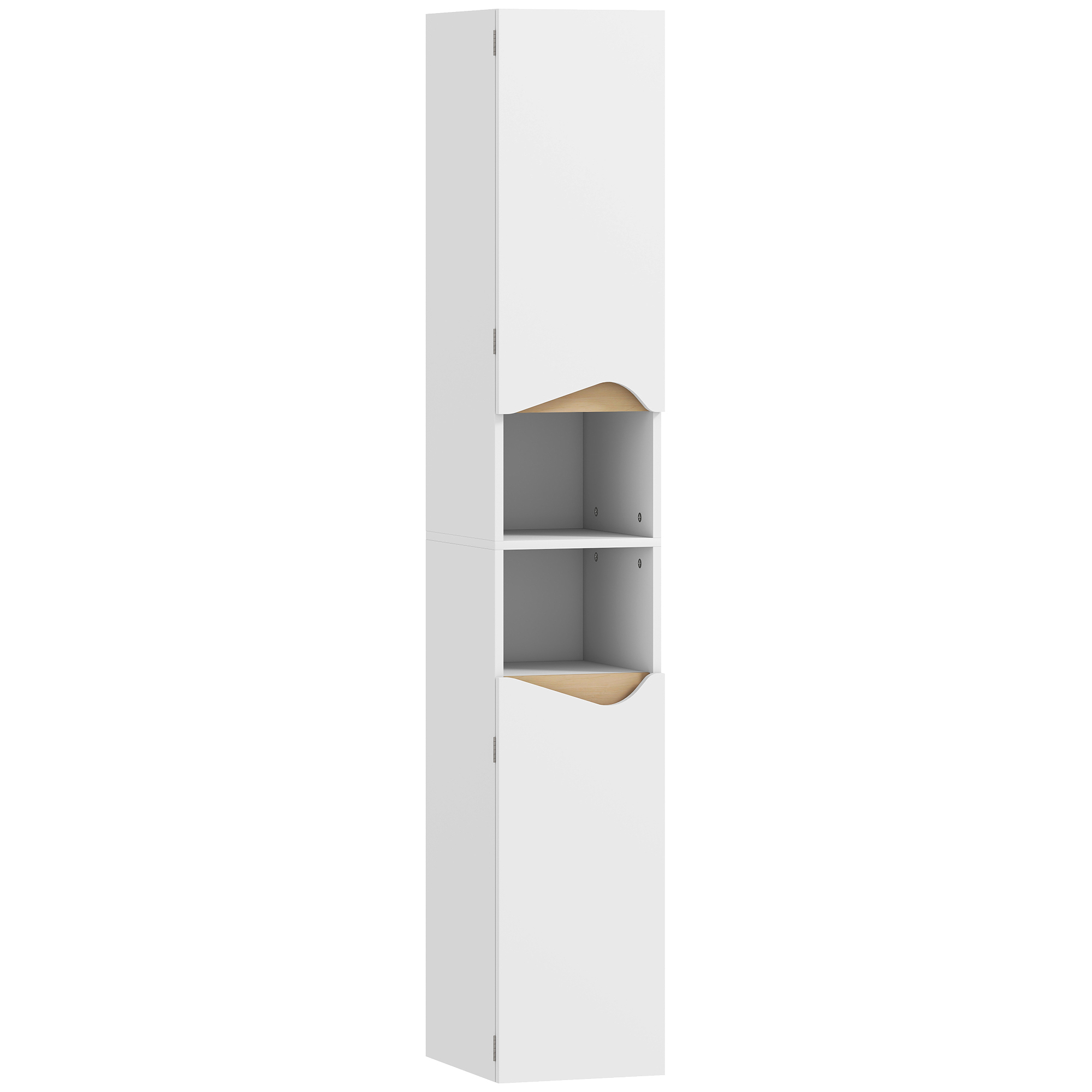 Badezimmerschrank Schmal Hochschrank mit 2 Türen, 2 Offenen Fächern, für Badezimmer 30 x 34,6 x 182 cm Weiß