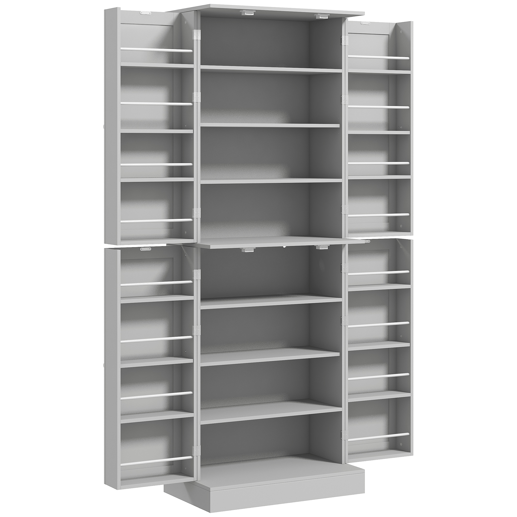 HOMCOM Hoher Küchenschrank, Moderner Vorratsschrank mit 4 Türen und Regalen, Verstellbare Regalböden, Schrank für Wohnzimmer, Esszimmer, Grau Aosom
