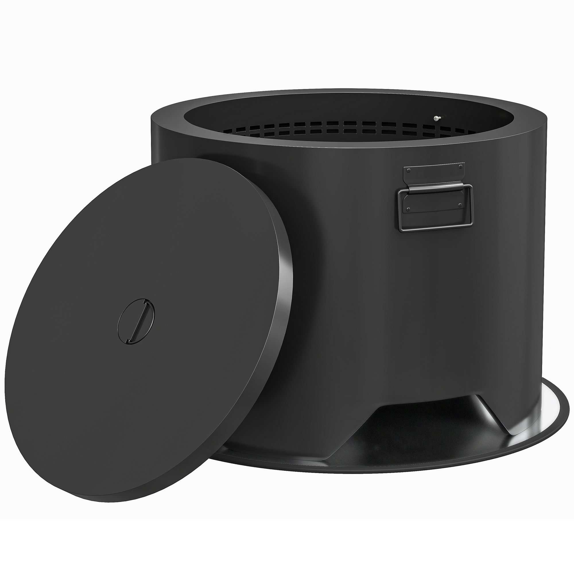 Outsunny Black Outdoor Round Fire Pit With Lid And Fire Poker