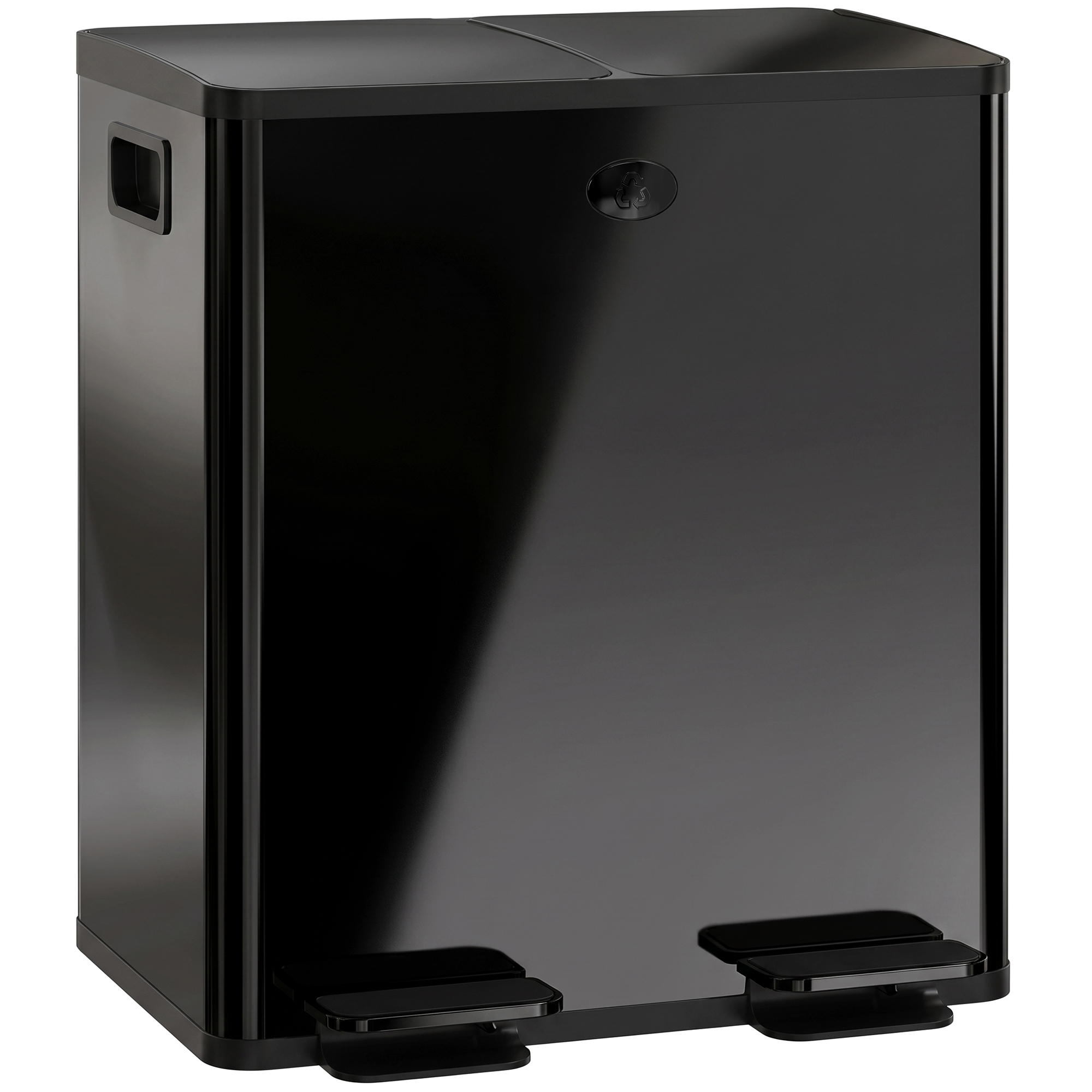 2 x 20 L Dual Trash Bin, Pedal Opening, Easy to Clean, Stainless Steel, Plastic, Black
