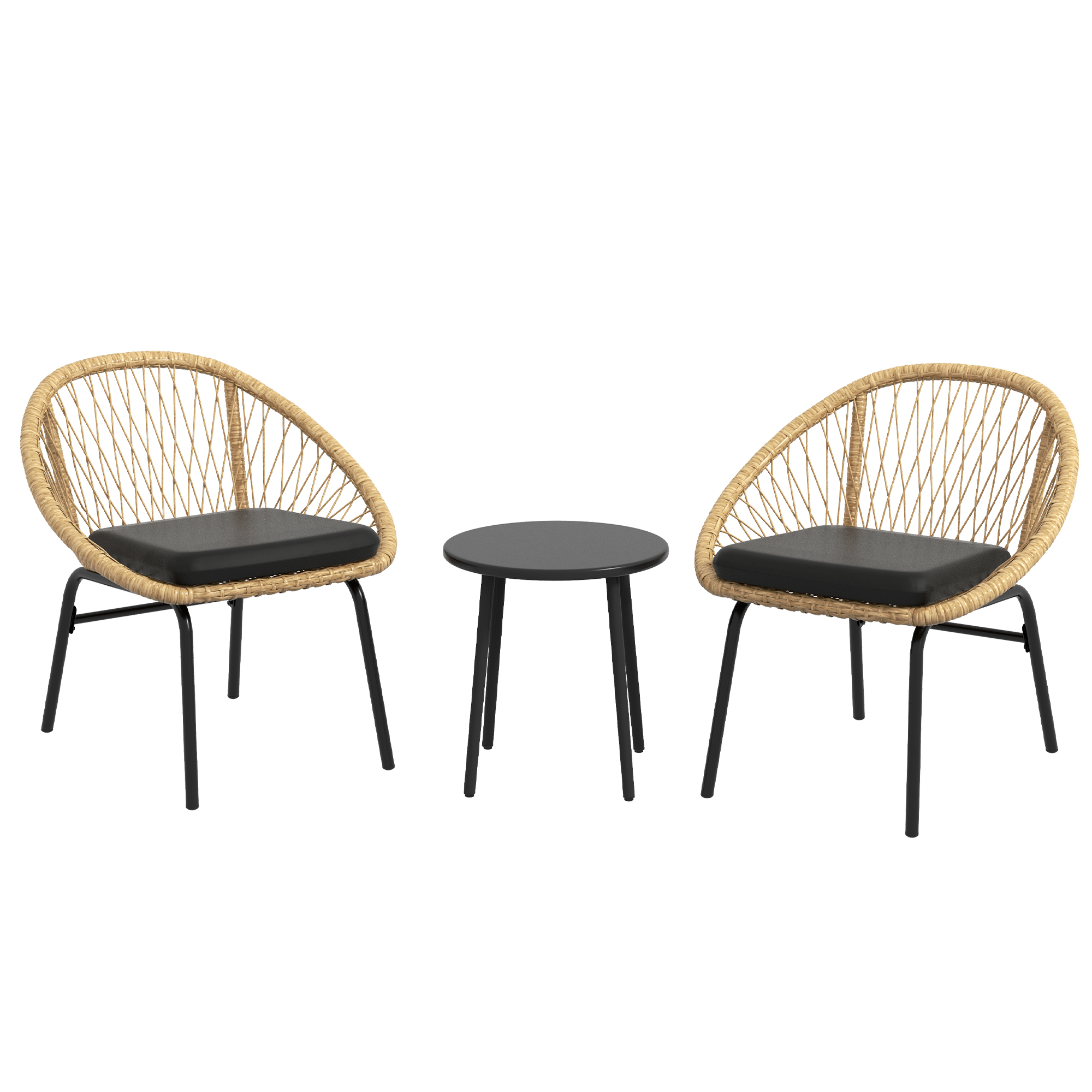 Rattan Terrassengarnitur, Gartenmöbel-Set, 2 Sessel & Tisch, Gelb