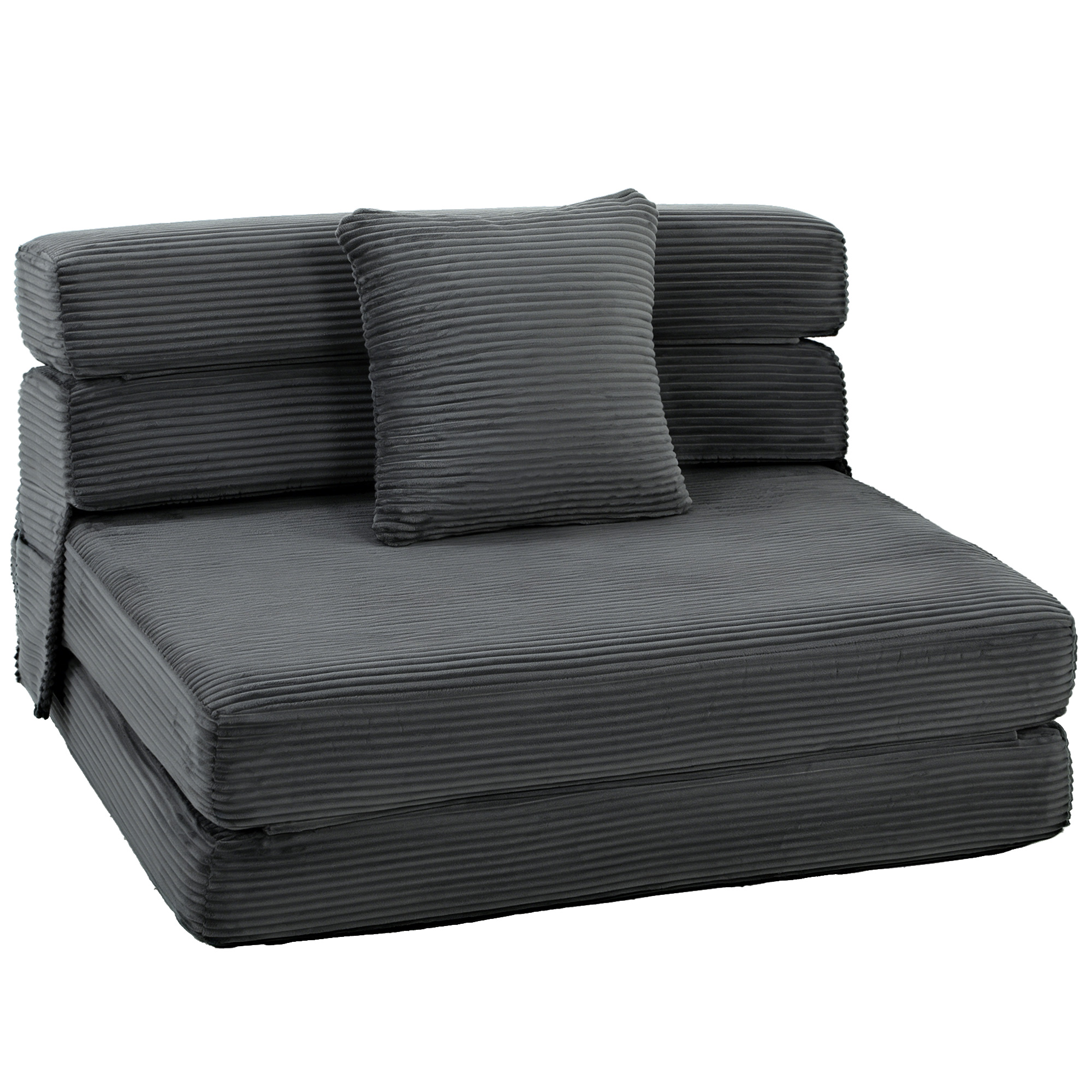 2-in-1 Boneless Cloud Bodenstuhl, klappbares Schlafsessel mit Cord-Optik & Lendenkissen, Dunkelgrau