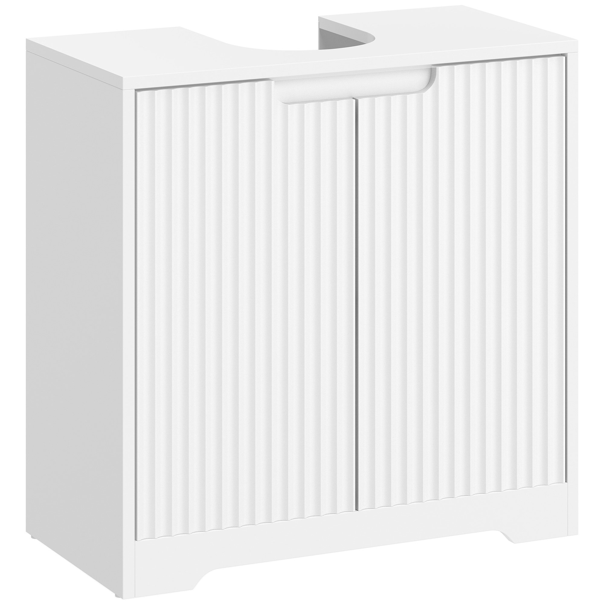 HOMCOM Mueble Bajo Lavabo con Puertas de Cierre Suave y Diseño Acanalado 2 Estantes para Lavabo con o sin Pedestal Blanco | Aosom España