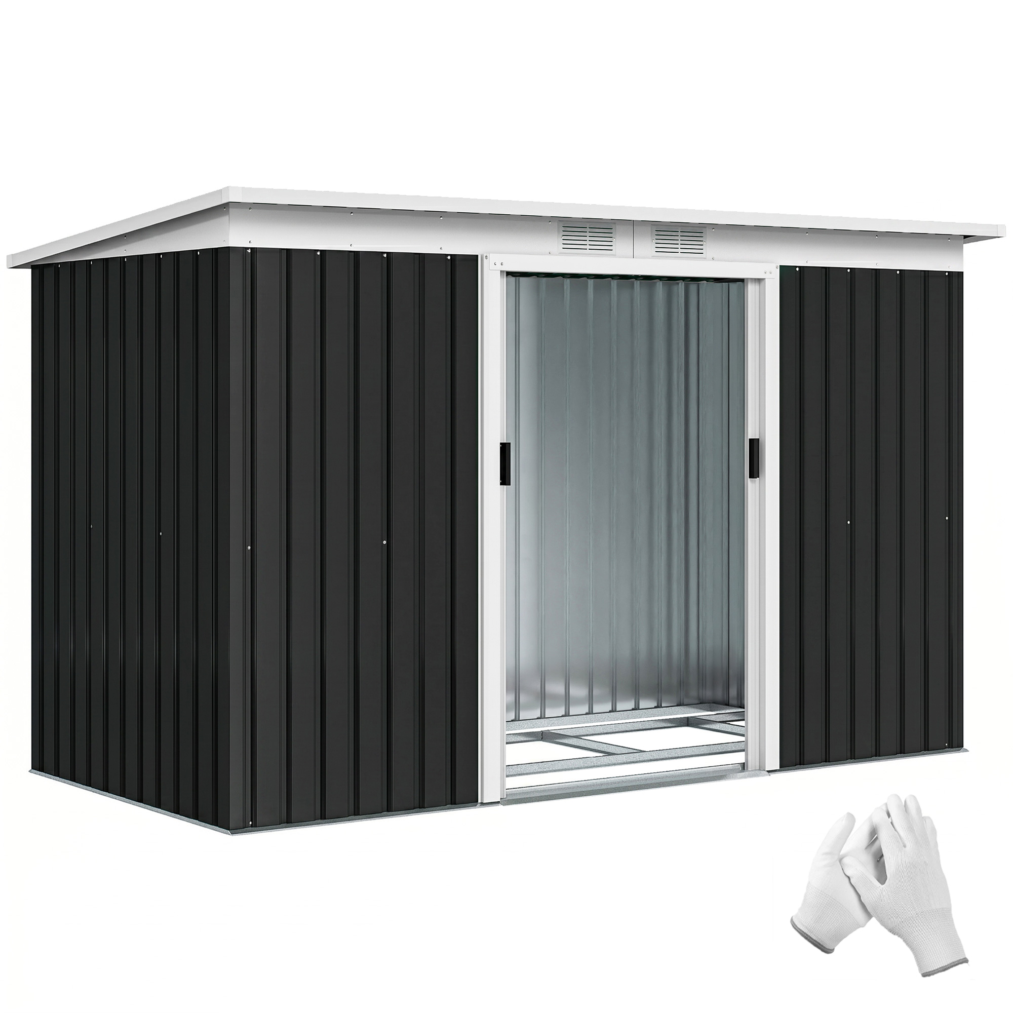 Outsunny Caseta de Jardín Puertas Correderas Ventilaciones, Puerta Corredera, Galvanizada 280x130x172 cm | Aosom España