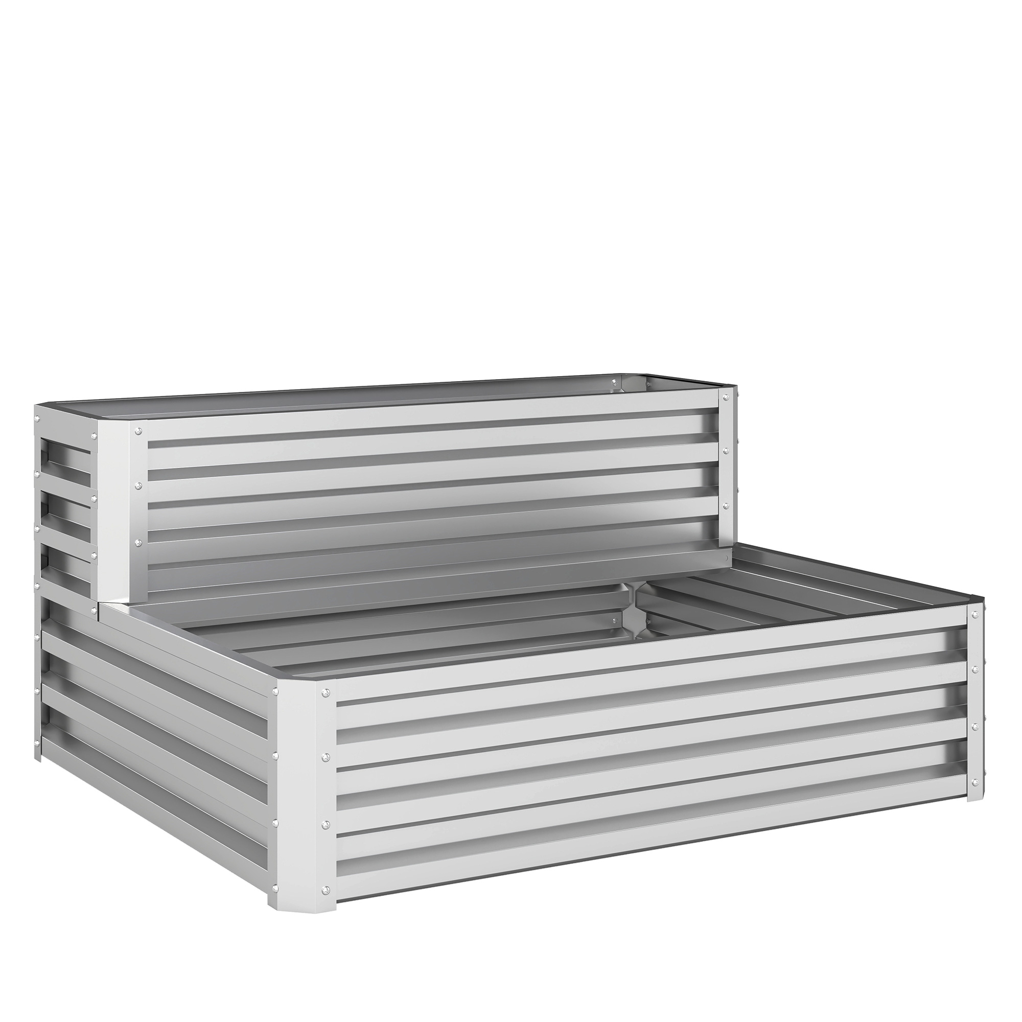 Outsunny Jardinera Exterior de Acero Galvanizado con Diseño de Escalera Base Abierta para Cultivos Plantas 120x101x58 cm Plata