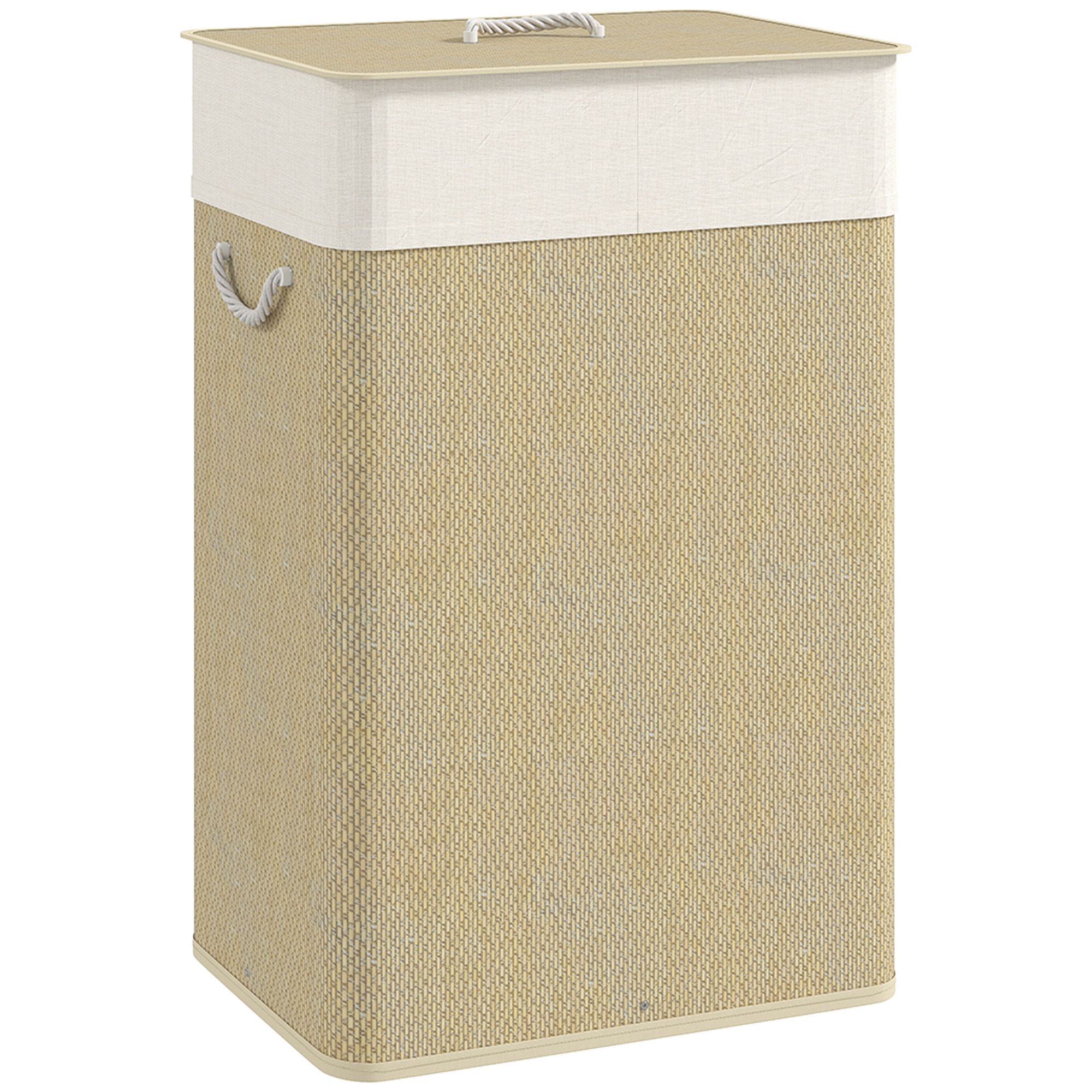 HOMCOM Bambus Wäschekorb mit Deckel 72 L Wäschesammler mit Seilgriffen, Herausnehmbarer Wäschesack, Laundry Baskets Wäschesortierer für Waschküche Schlafzimmer Badezimmer Natur   Aosom von HOMCOM