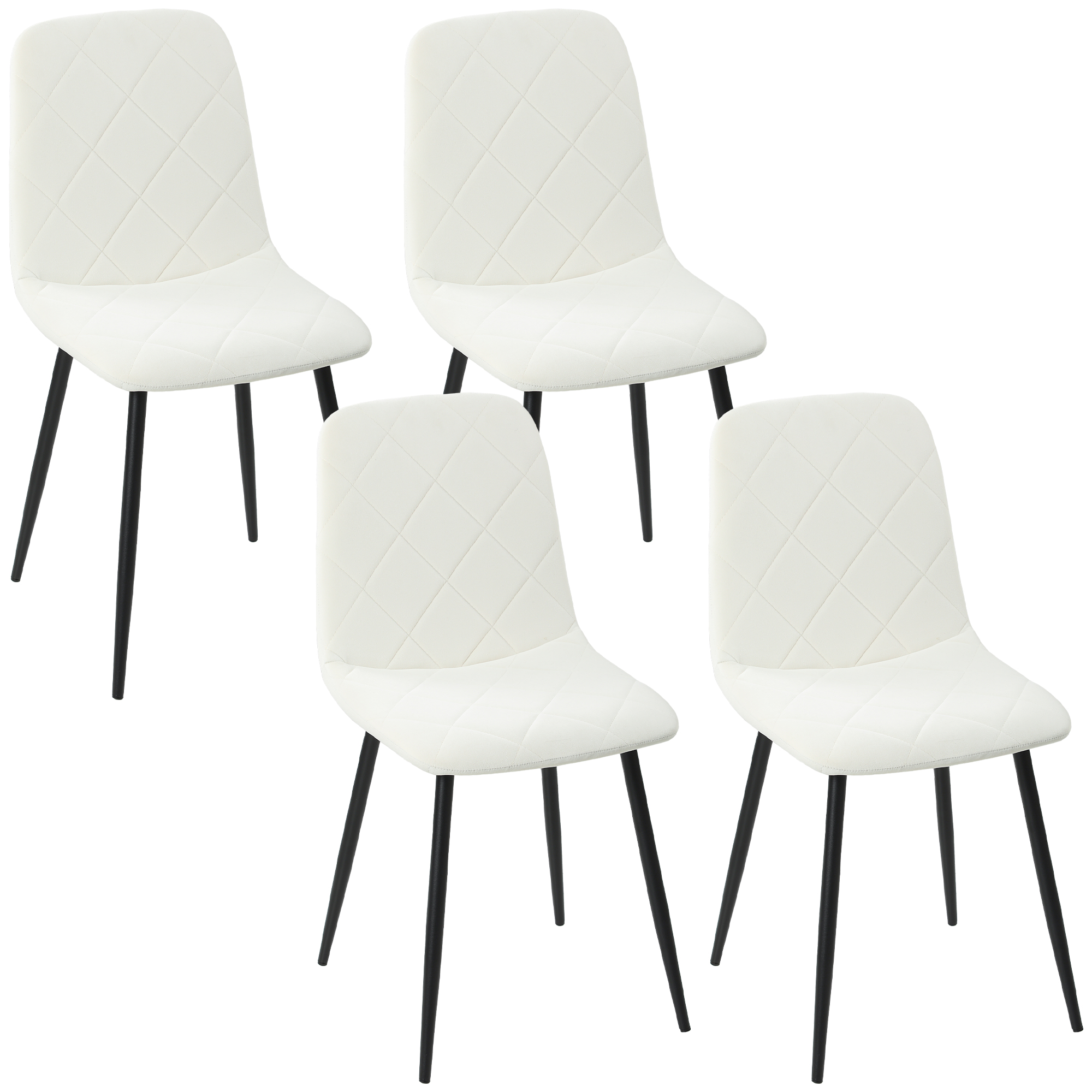 Lot de 4 chaises de salle à manger rembourrées avec dossier haut, pieds en acier et tissu effet velours, crème