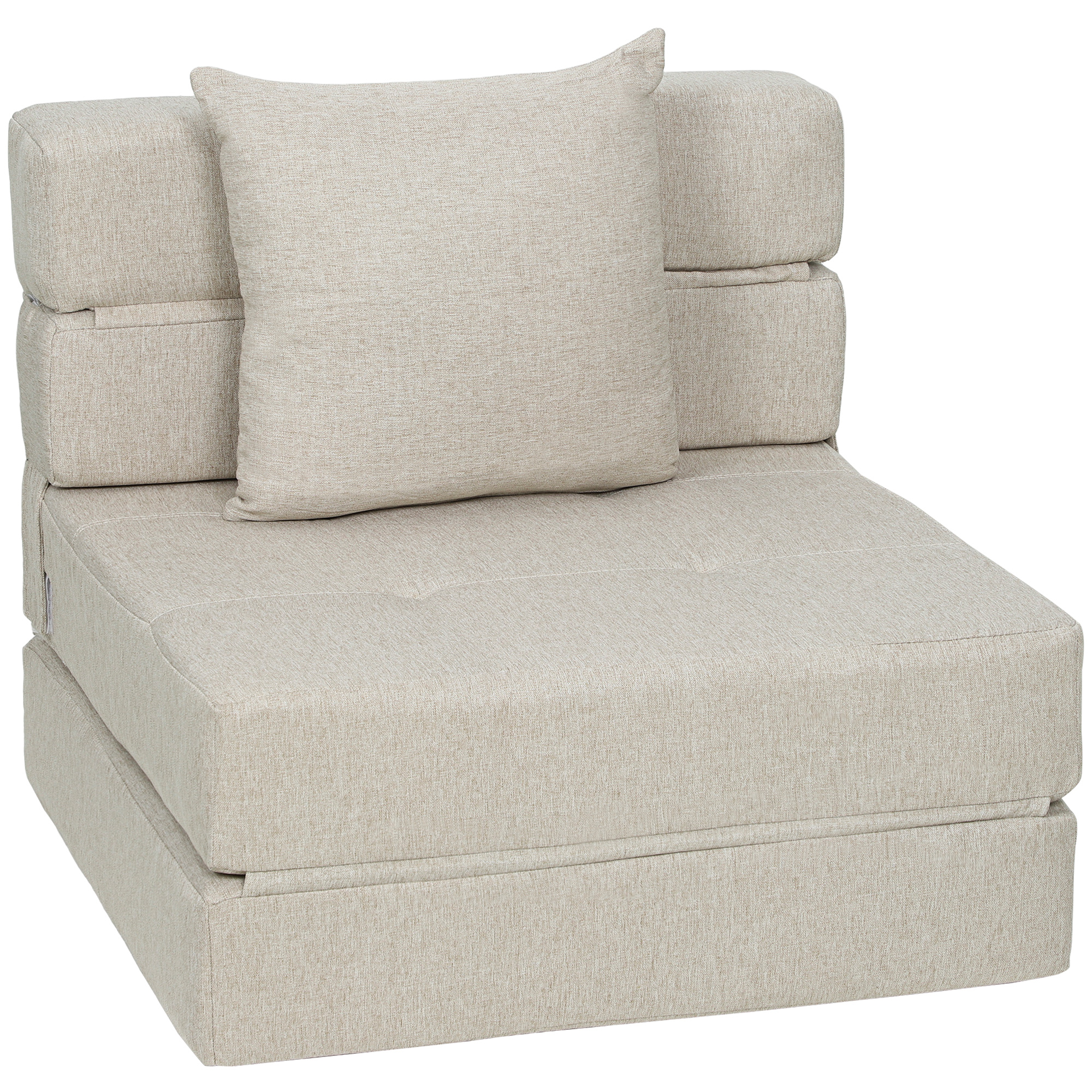 HOMCOM Chauffeuse canapé-lit convertible fauteuil 1 place avec 1 coussin déhoussable, tissu beige