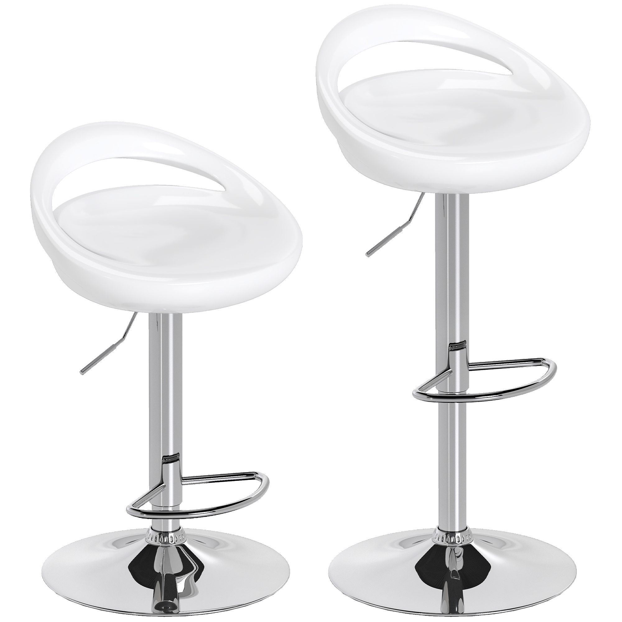 HOMCOM Lot de 2 tabourets de bar chaises de bar hauteur réglable dossier et repose-pieds pivotant à 360° 46x41x76-96cm blanc HOMCOM Lot de 2 tabourets de bar chaises de bar hauteur réglable dossier et repose-pieds pivotant à 360° 46x41x76-96cm blanc