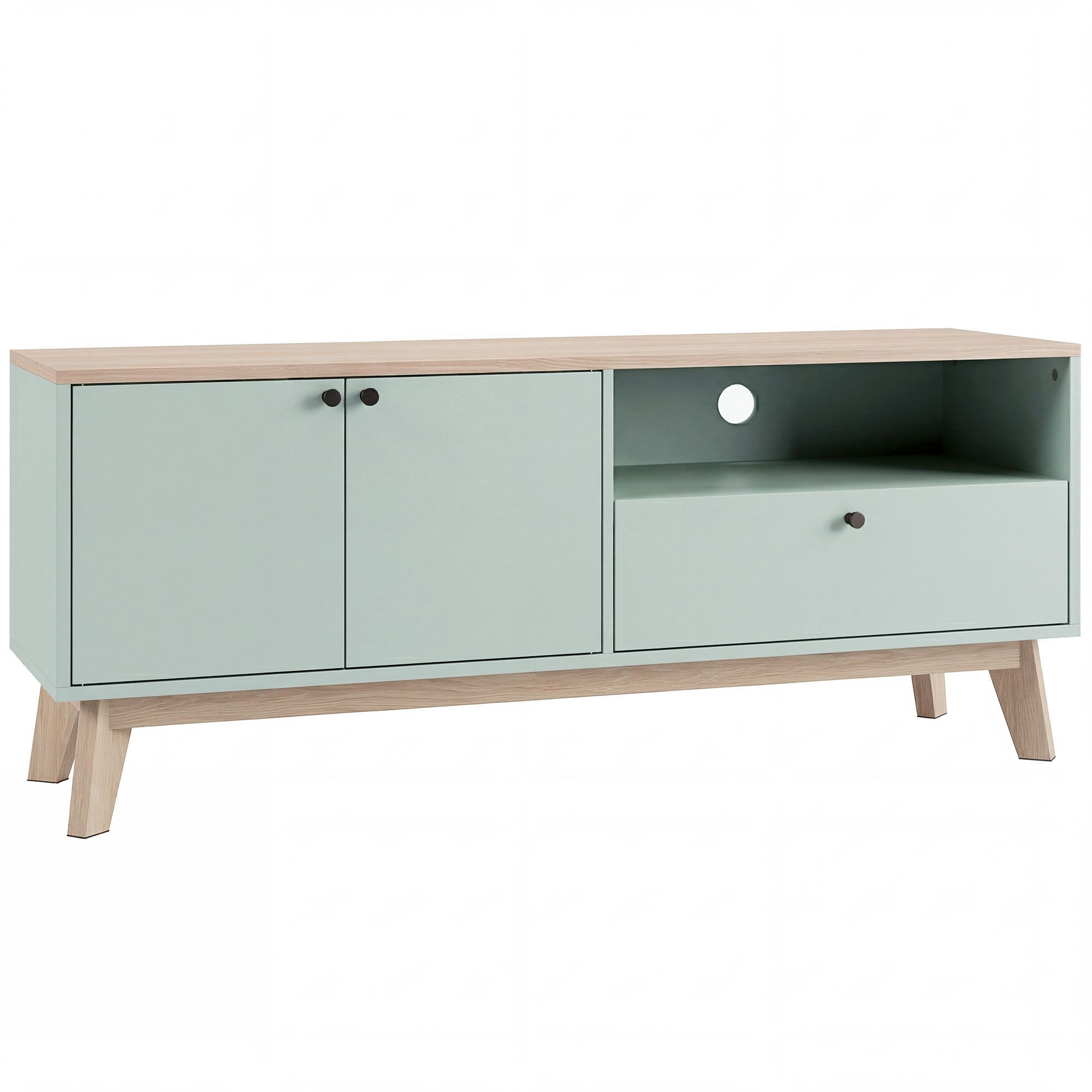 HOMCOM Meuble TV 120 cm, meuble télé pour téléviseur jusqu'à 36 pouces avec 2 portes, tiroir, compartiment ouvert, vert clair