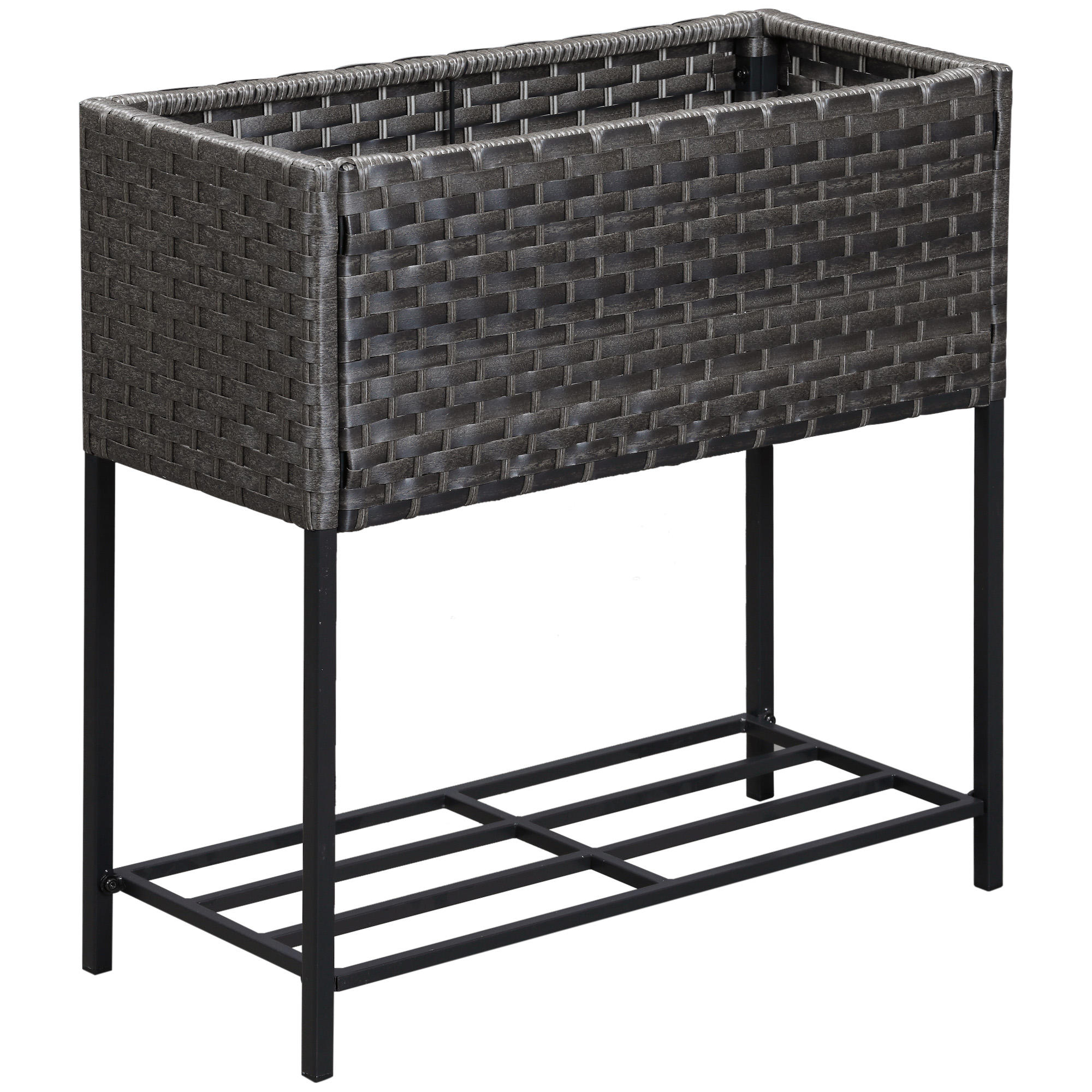 Hochbeet, Blumenkasten, tiefe Ablage, Metallrahmen/Polyrattan, 70 x 30 x 70 cm, Dunkelbraun