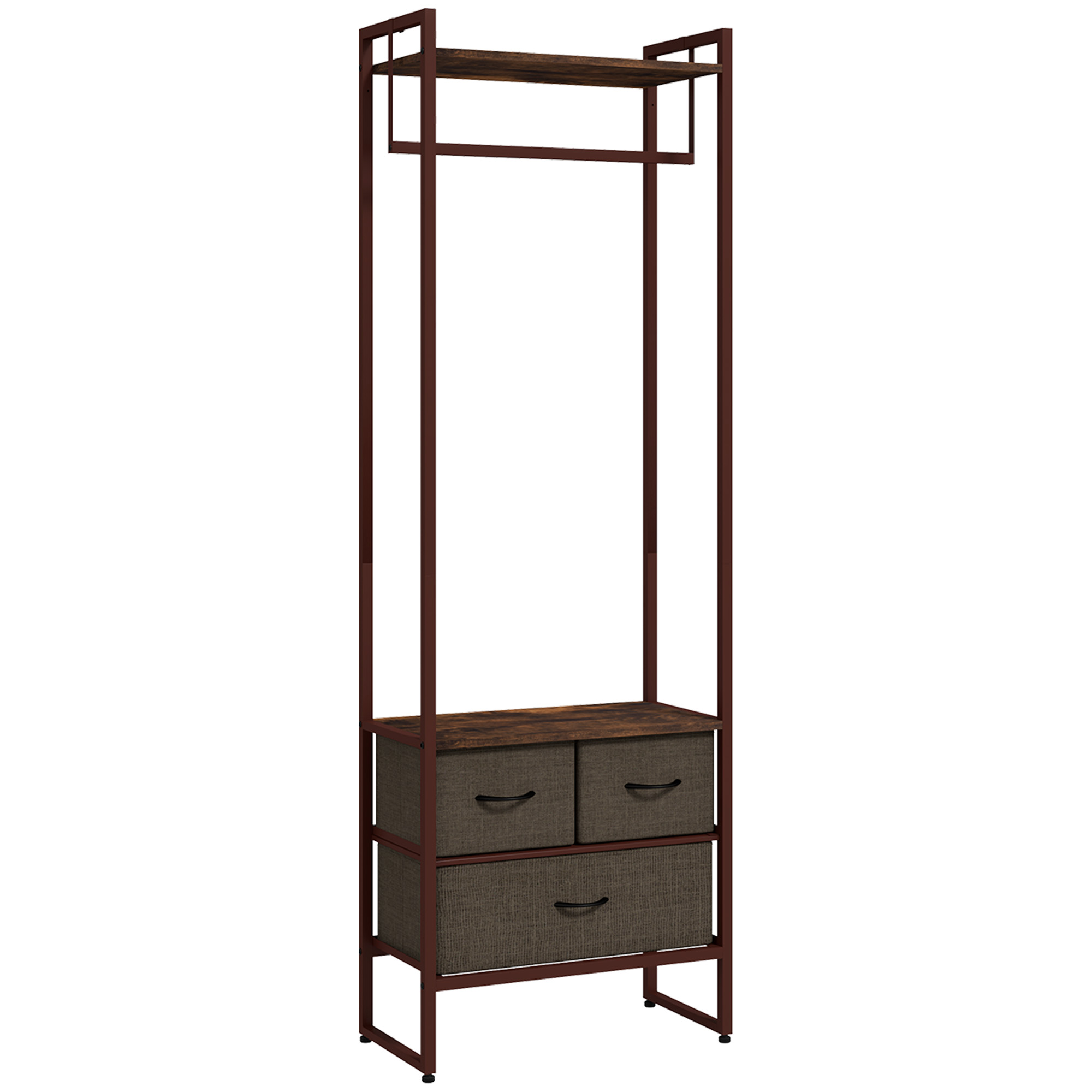 HOMCOM Perchero para Ropa Perchero Recibidor con 3 Cajones de Tela y Estante de Almacenamiento 58,5x30x178 cm Marrón Rústico