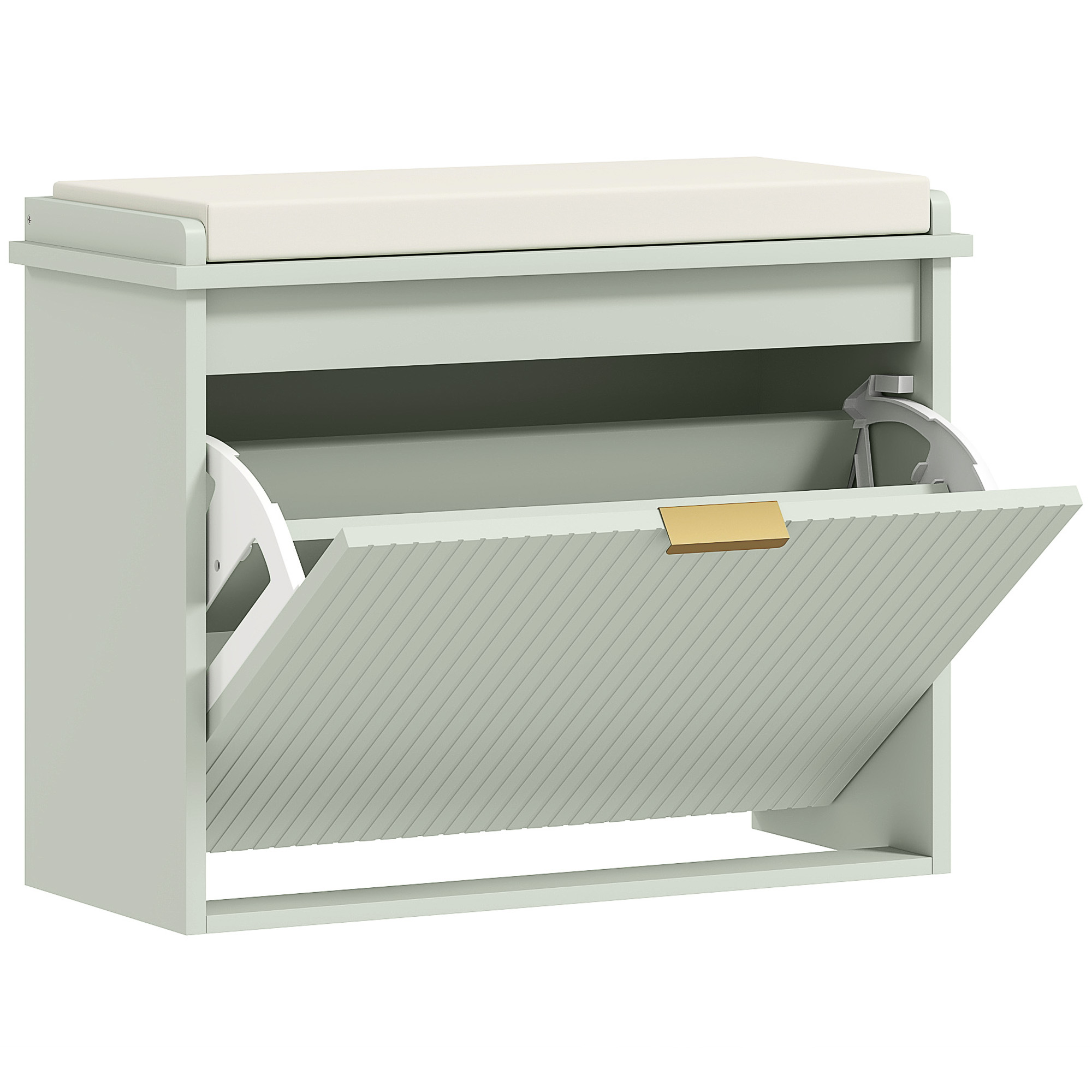 HOMCOM Elegant Six Shoe Bench, with Top Seat – Green