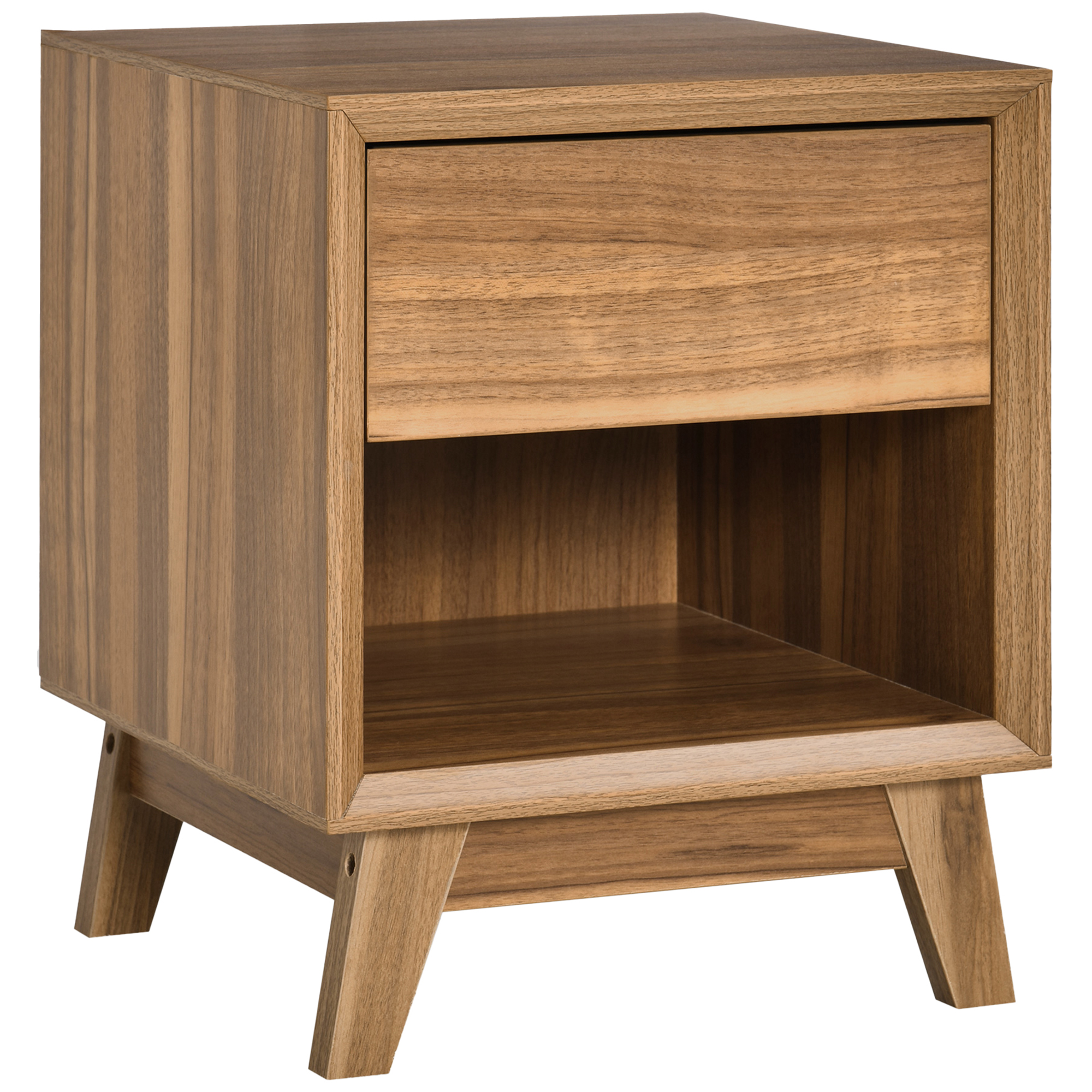 HOMCOM Bedside Table Nightstand, Modern End Table with Drawer and Shelf for Living Room, Walnut Brown   Aosom UK