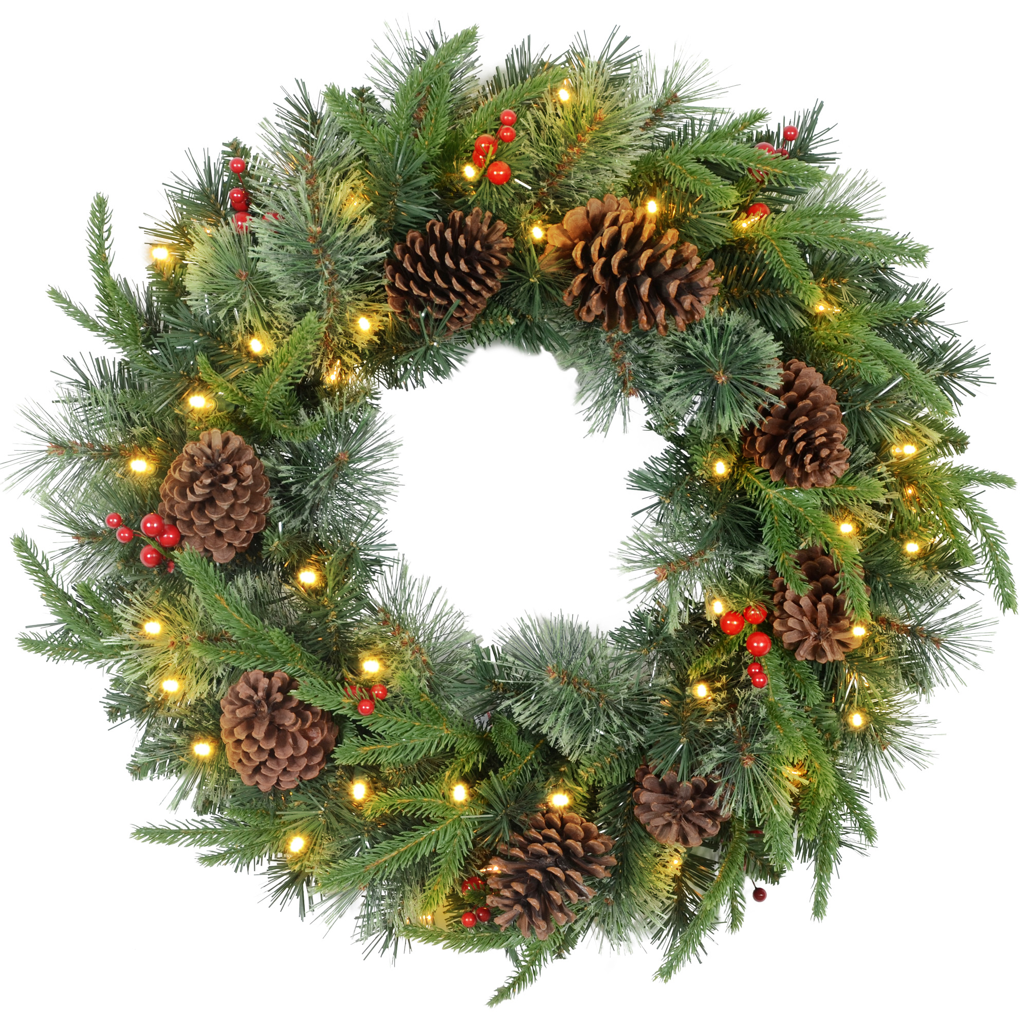 HOMCOM 60″ Cone and Berry Christmas Wreath, with LED Lights HOMCOM 60″ Cone and Berry Christmas Wreath, with LED Lights