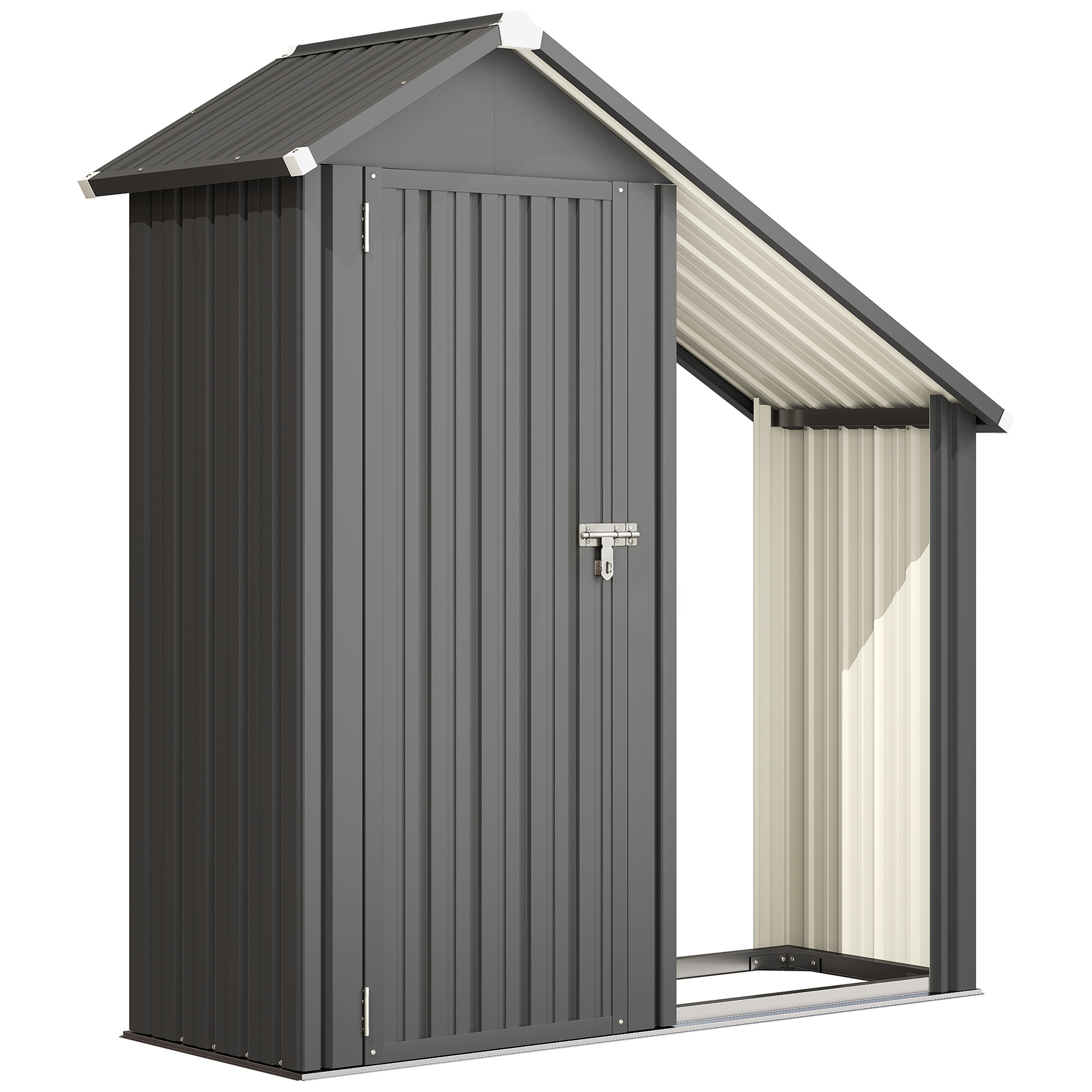 Outsunny Șopron Exterior pentru Lemne cu Dulap pentru Unelte, 0,77 m², 150x66x162 cm, Din Oțel Galvanizat, Gri Închis | Aosom Romania