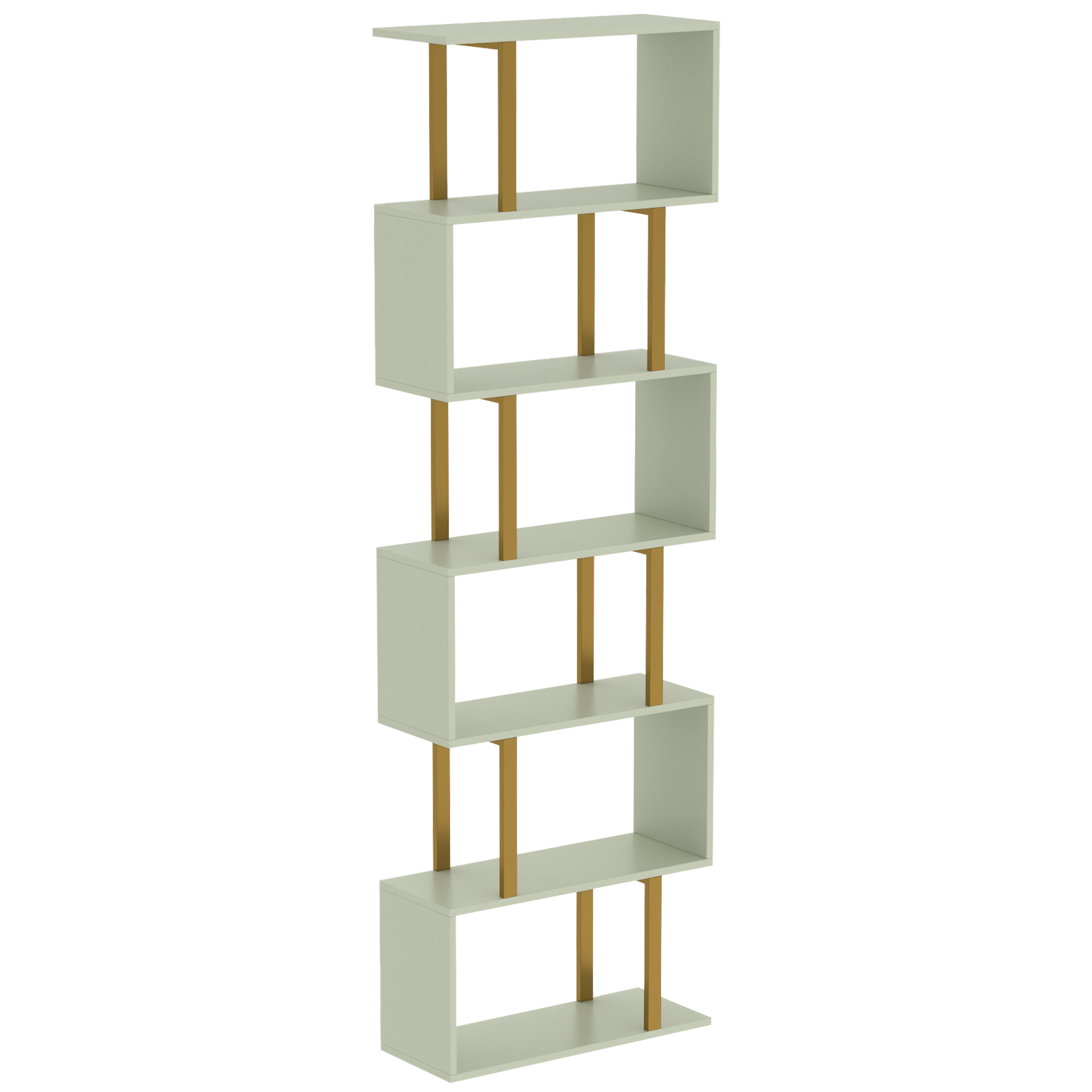 Homcom Green S-Shaped Bookshelf, 5-Tier Bookcase, Freestanding Storage Shelves With Anti-Tip Strap For Living Room, Light