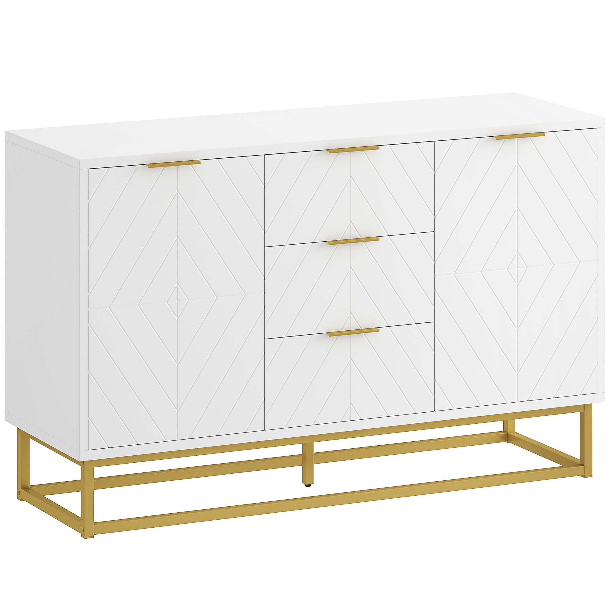 HOMCOM Sideboard Kommode Beistellschrank mit Schränke und Schubladen Goldsockel viel Stauraum Weiß MDF Stahl 120 x 40 x 76 cm   Aosom