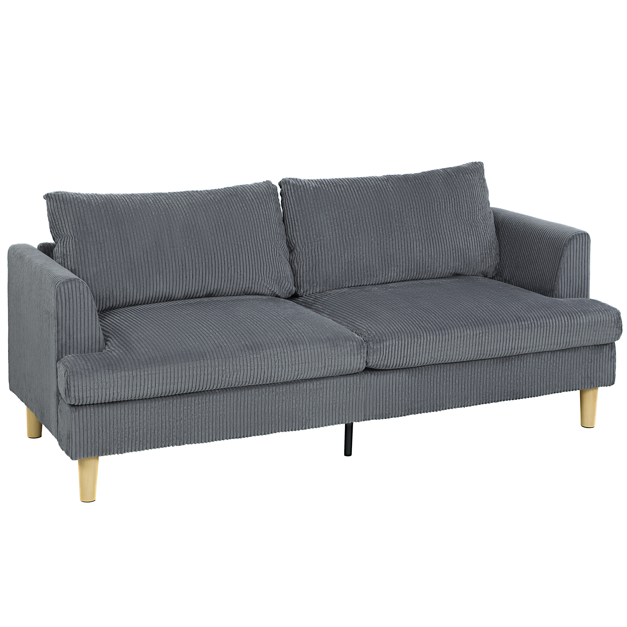 HOMCOM Sofá de 3 Plazas Tapizado en Pana Acolchado Grueso de Muelles Asiento Ancho 2 Almohadas 188x80x86 cm Gris Oscuro