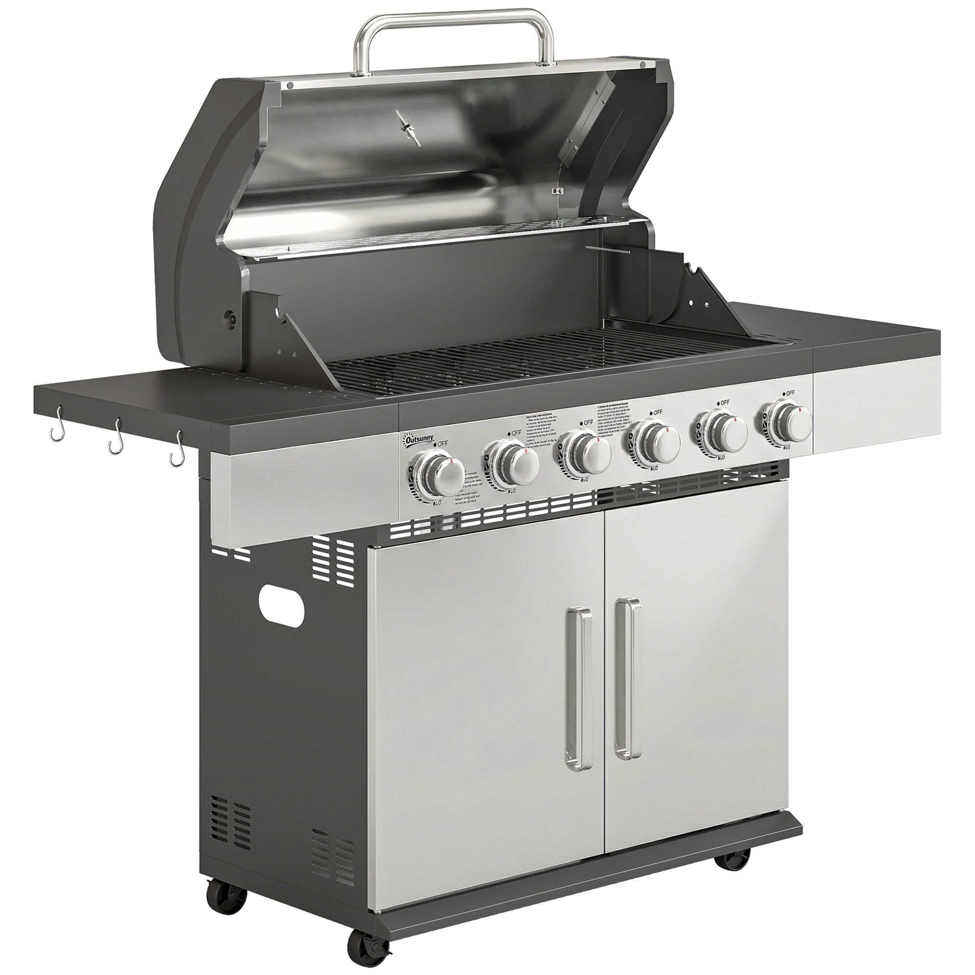 Outsunny 6 Burner Liquid Propane Gas BBQ Grill, Outdoor Portable Gas Barbecue Grill with Warming Rack, Side Tables, Cabinet Outsunny 6 Burner Liquid Propane Gas BBQ Grill, Outdoor Portable Gas Barbecue Grill with Warming Rack, Side Tables, Cabinet