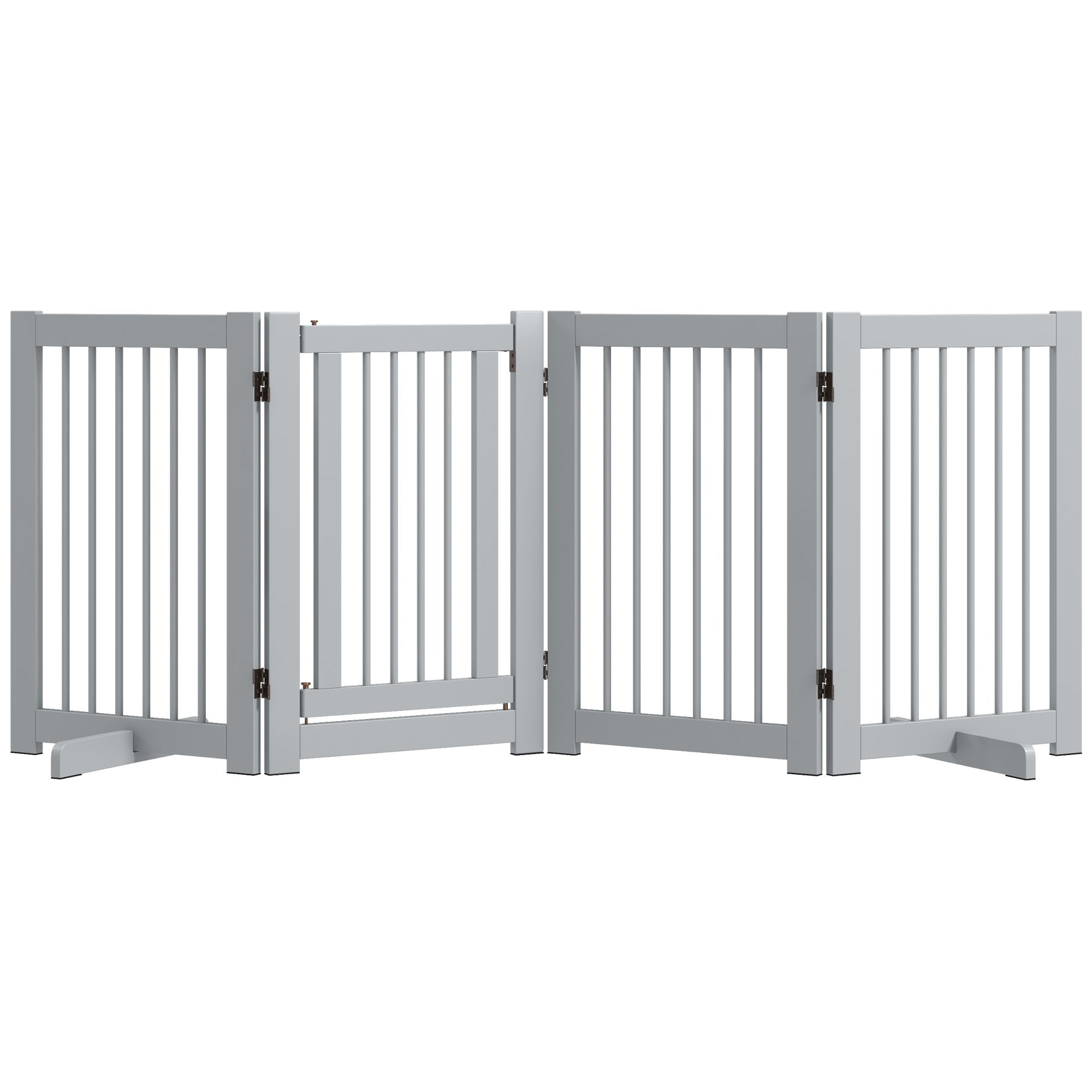 Freistehendes Hundegitter, 4 Paneele, flexibel, Kiefernholz, 204L x 36B x 75H cm, Hellgrau