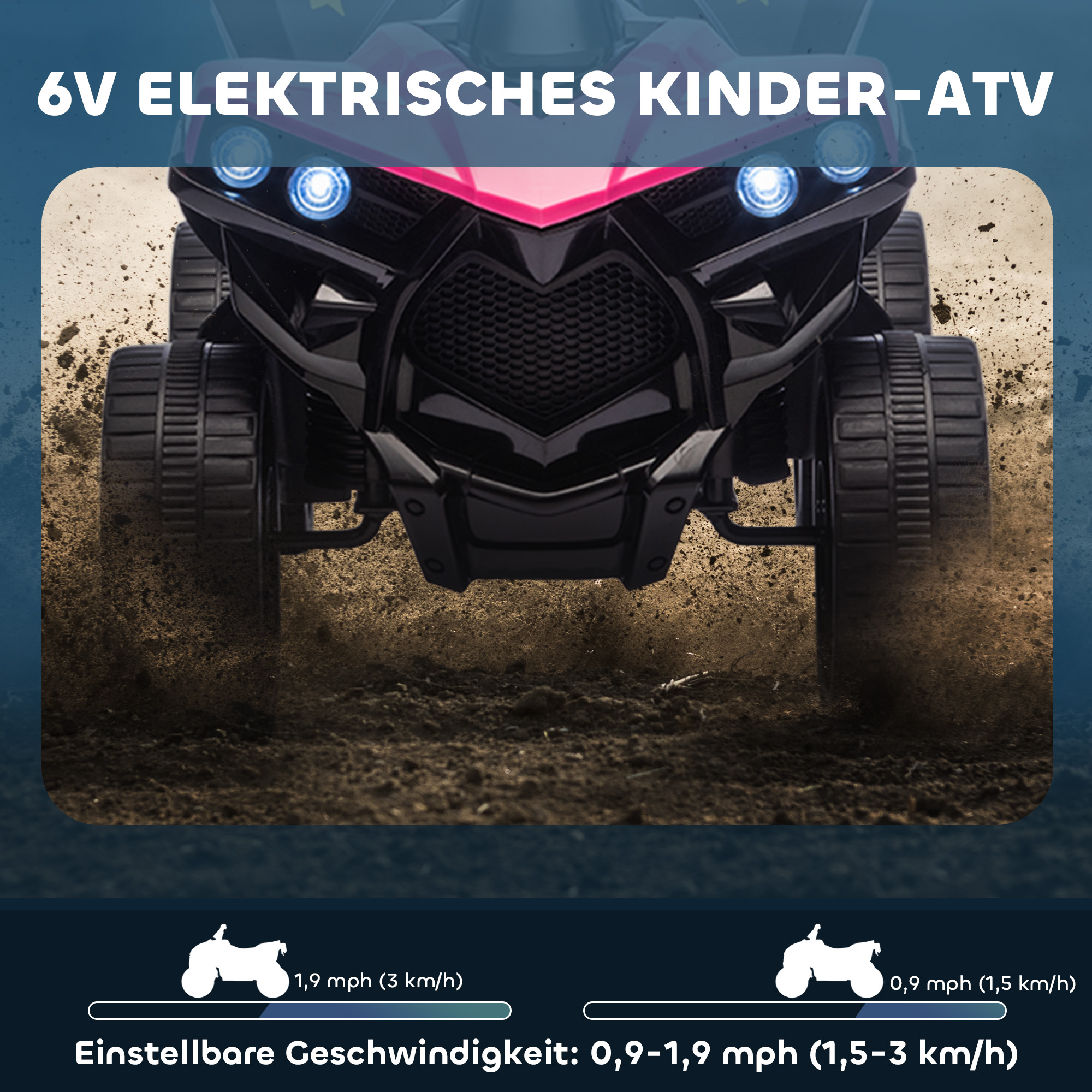 Laste elektriline ATV 6V edasi- ja tagasiliikumise funktsioonide, muusika ja LED-esituledega - roosa