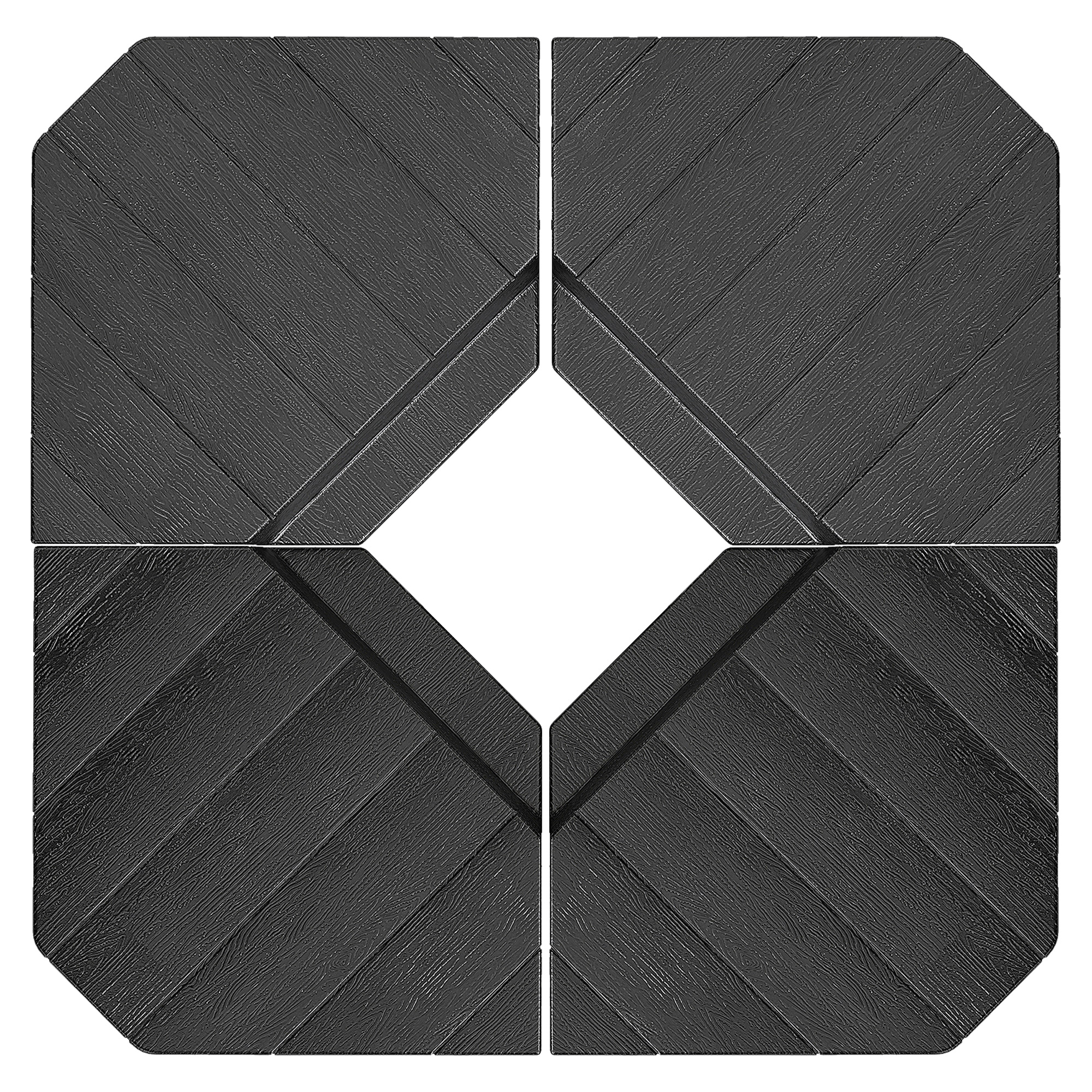Outsunny Set de 4 Greutăţi pentru Umbrelă din HDPE cu Efect de Lemn, 80x80x13 cm, Negru | Aosom Romania