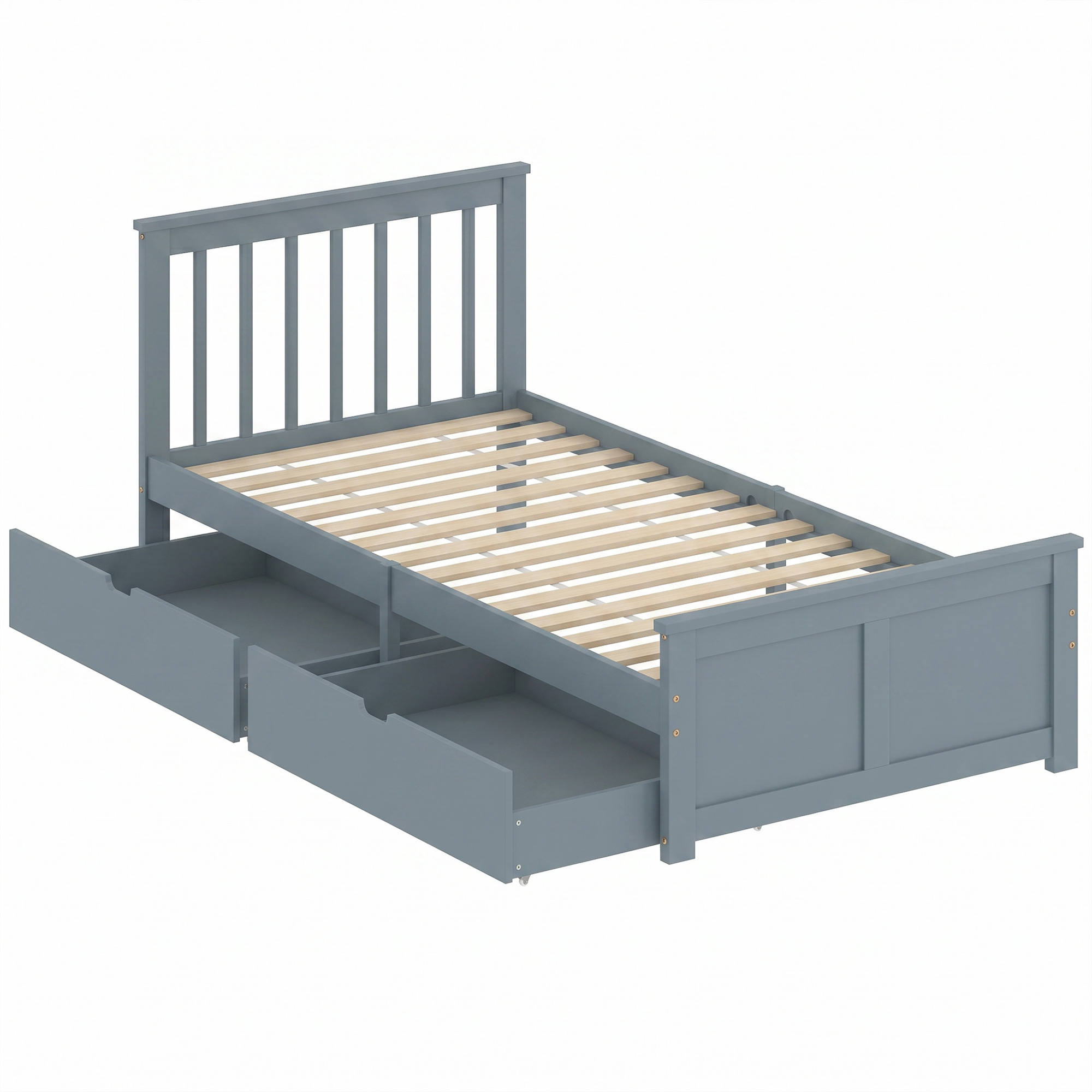 Homcom Grey Pine Storage Bed, 3Ft Single Solid Wooden Bed Frame With Drawers, Headboard, Wood Slat Support,
