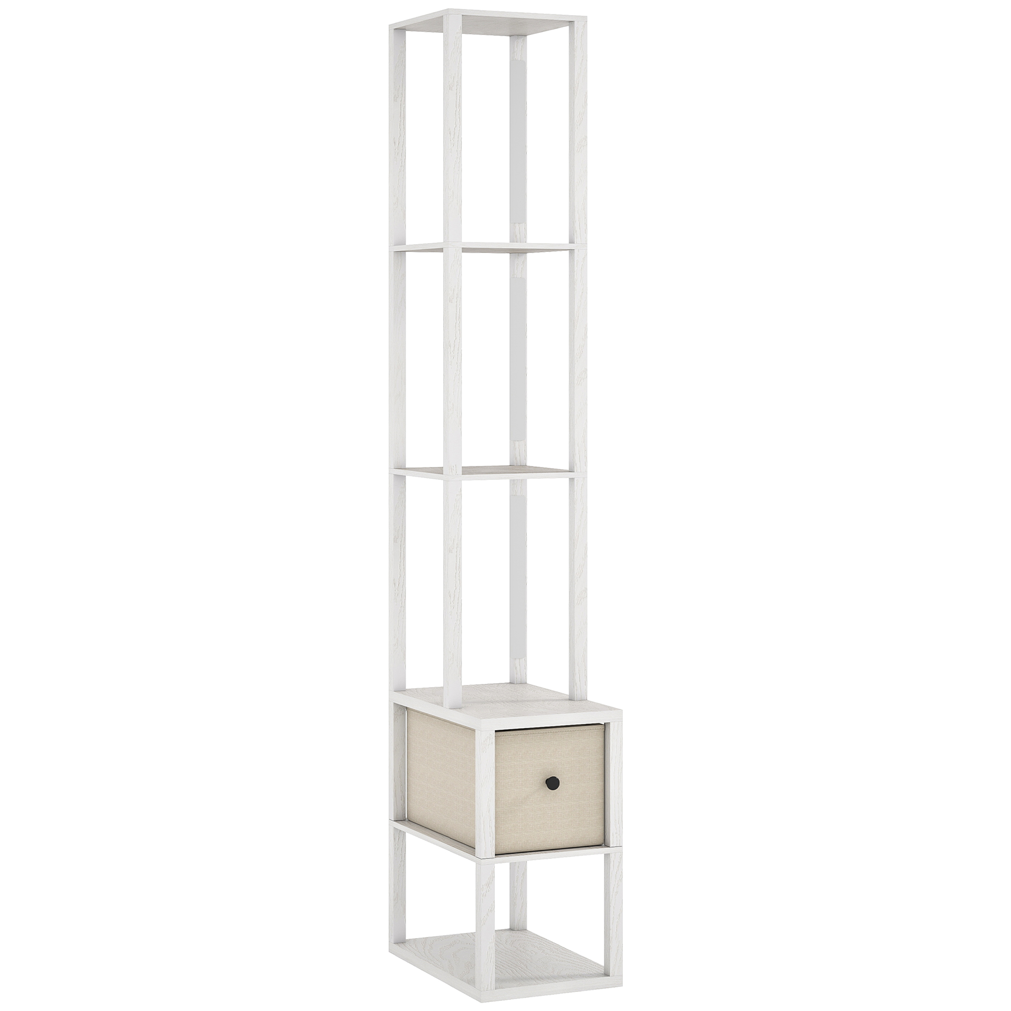 HOMCOM Lámpara de Pie Moderna con Estantes Abiertos Cajón de Tela e Interruptor de Pie para Dormitorio Sala de Estar Blanco