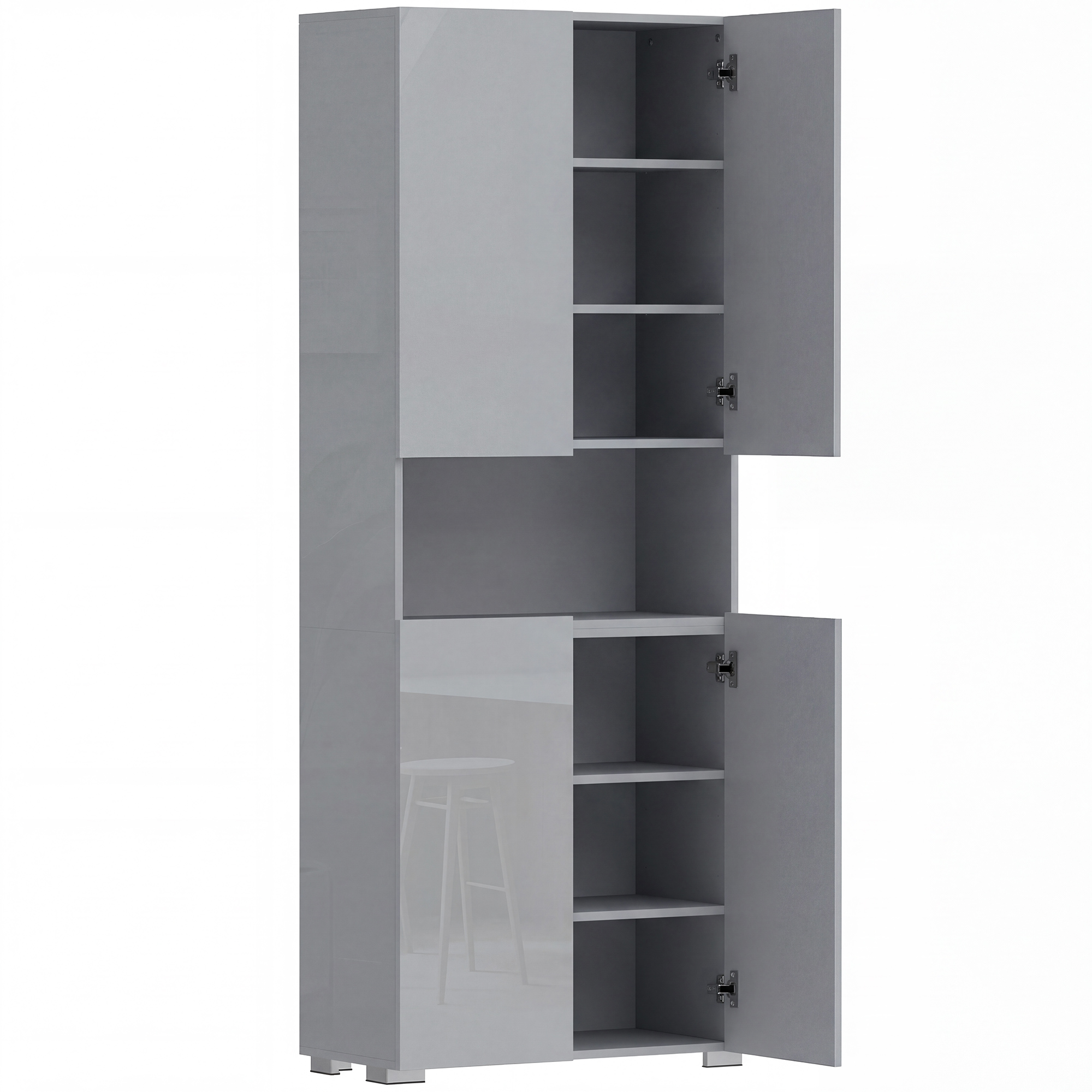 HOMCOM 180 cm Tall Kitchen Cupboard, Pantry Storage Cabinet with Soft Close Doors and Adjustable Shelves, High Gloss Grey HOMCOM 180 cm Tall Kitchen Cupboard, Pantry Storage Cabinet with Soft Close Doors and Adjustable Shelves, High Gloss Grey