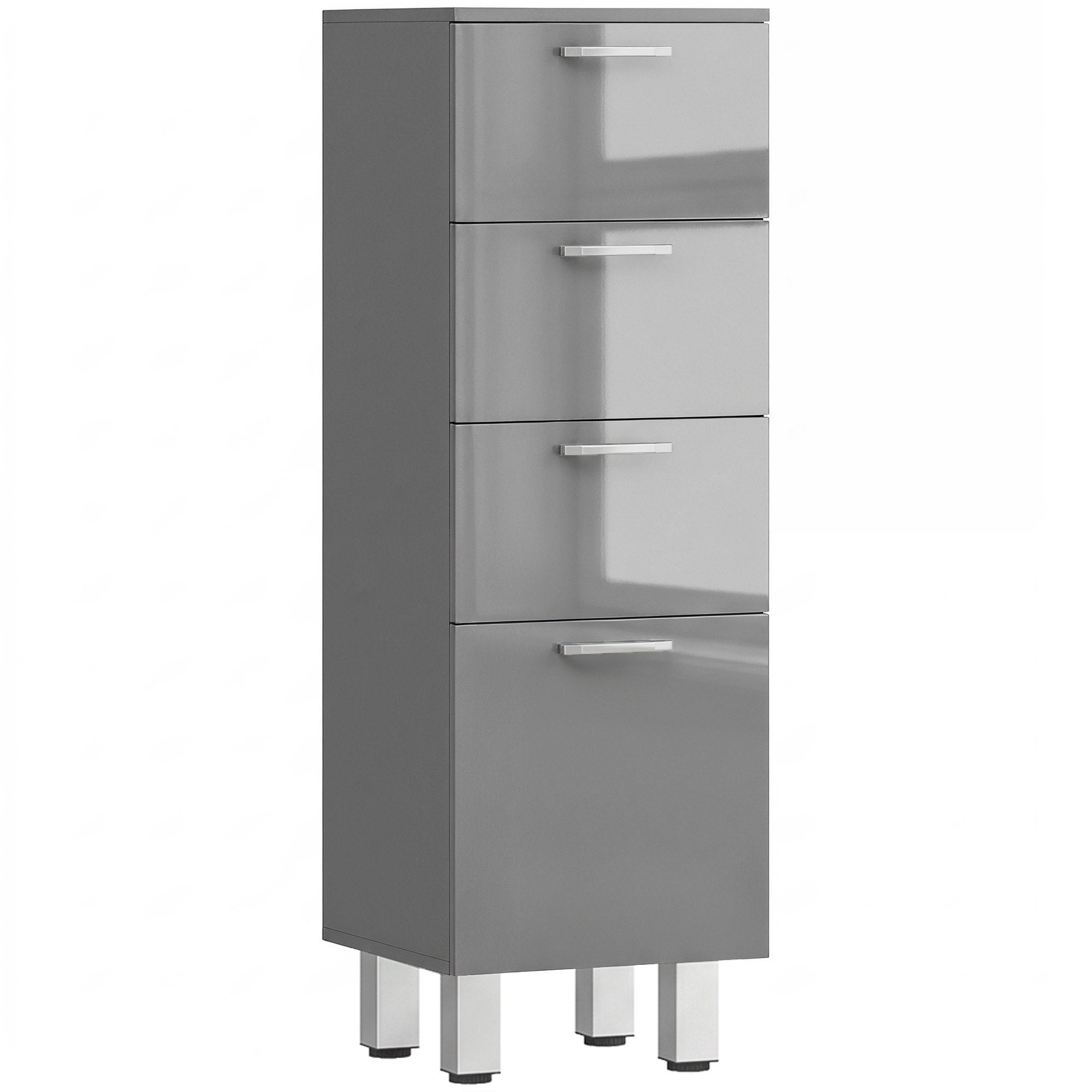 Badezimmerschrank, Badschrank, 4 Schubladen, Spanplatte, glatt, Grau