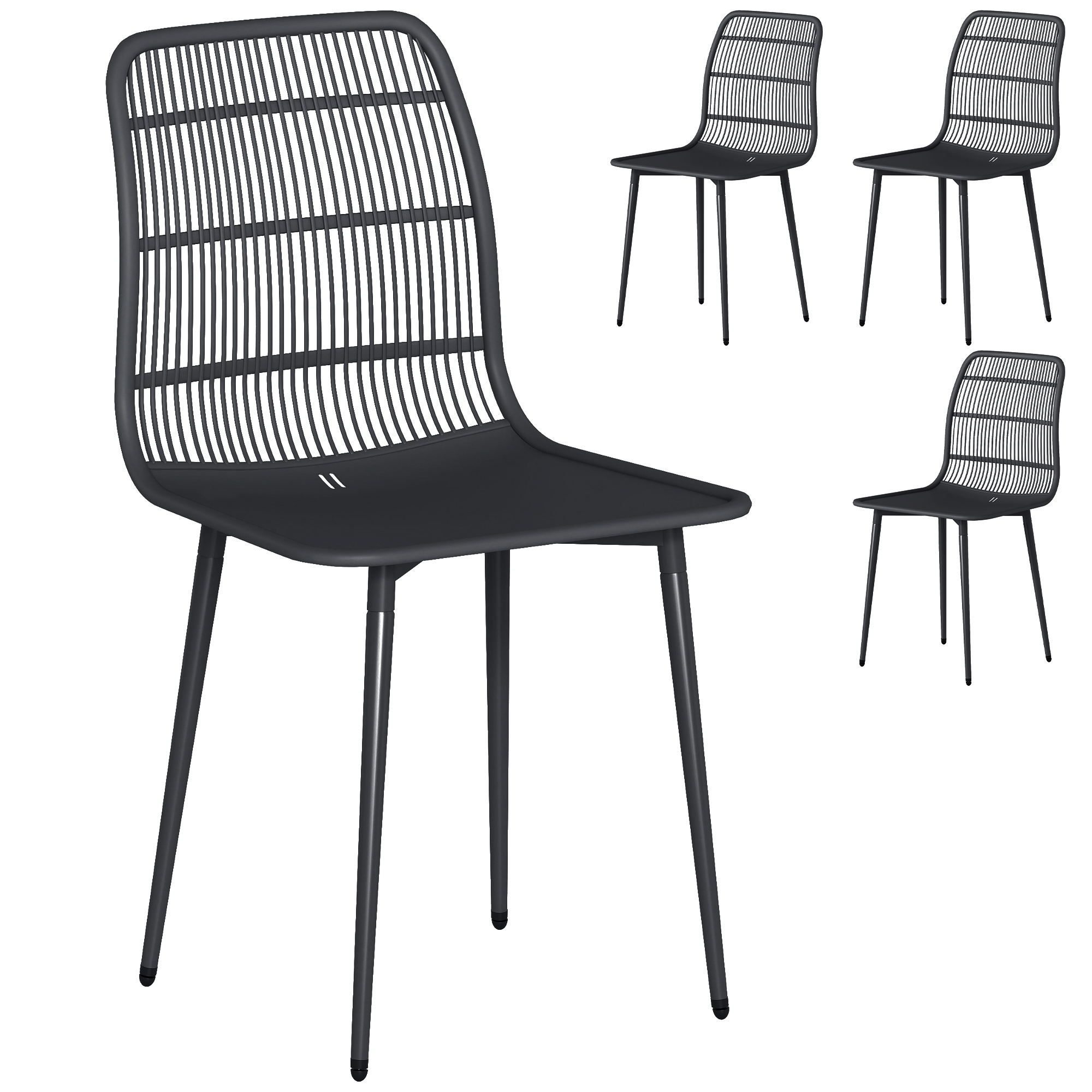 Outsunny Scaune de Dining pentru Exterior Set de 4, Scaune de Gradina cu Spatar Fisurat, Negru | Aosom Romania