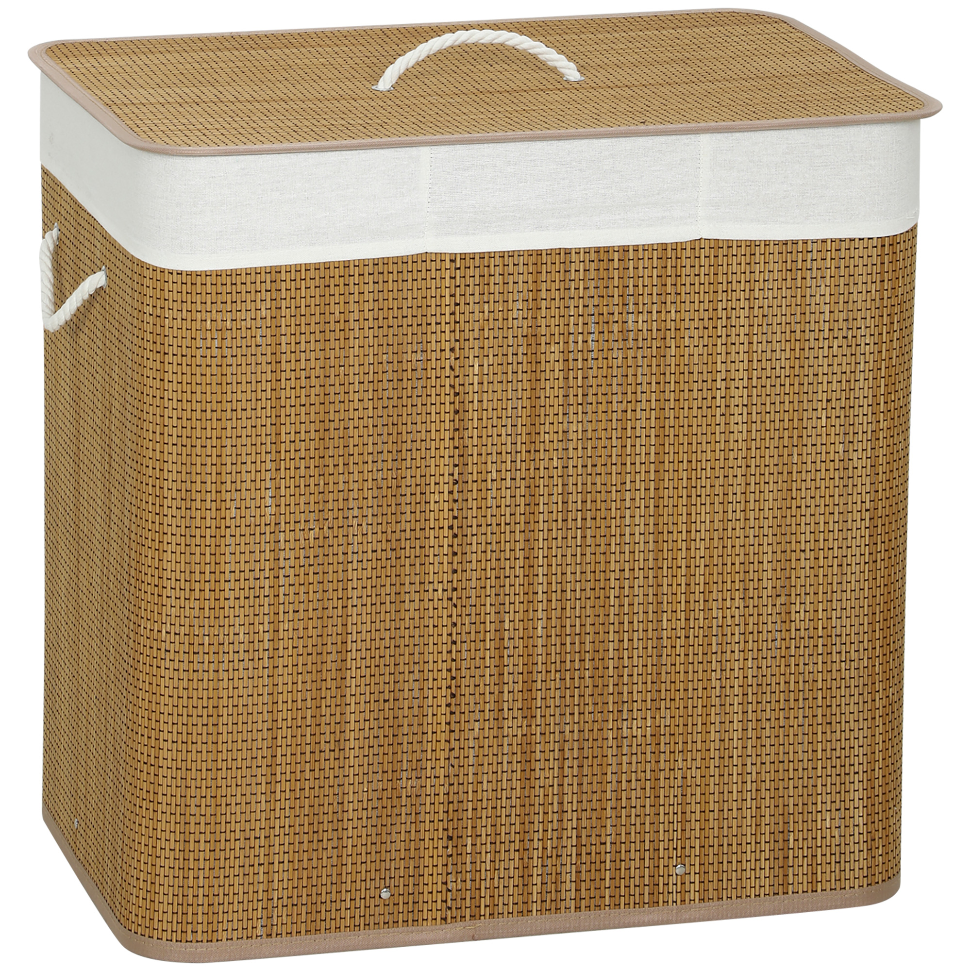 HOMCOM Bambus Wäschekorb mit Deckel 144 L Wäschesammler mit Seilgriffen, herausnehmbarer Wäschesack, Laundry Baskets Wäschesortierer für Waschküche Schlafzimmer Badezimmer Braun Aosom