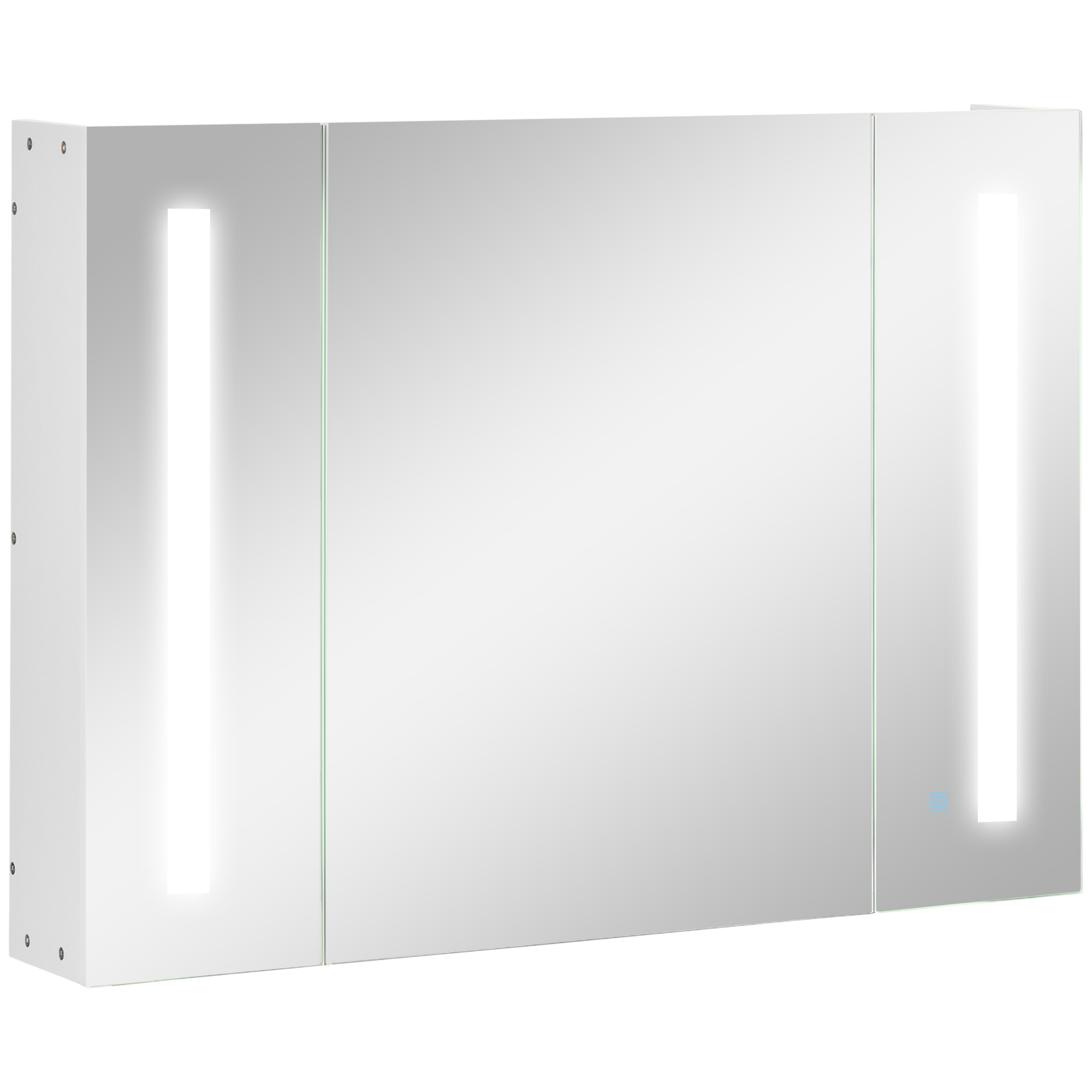 kleakin Badschrank Hängeschrank Badezimmer Spiegelschrank mit 3 Spiegeltüren LED-Lichter 12W mit Memory-Funktion Touch-Schalter Weiß 90 x 15 x 65 cm   Aosom