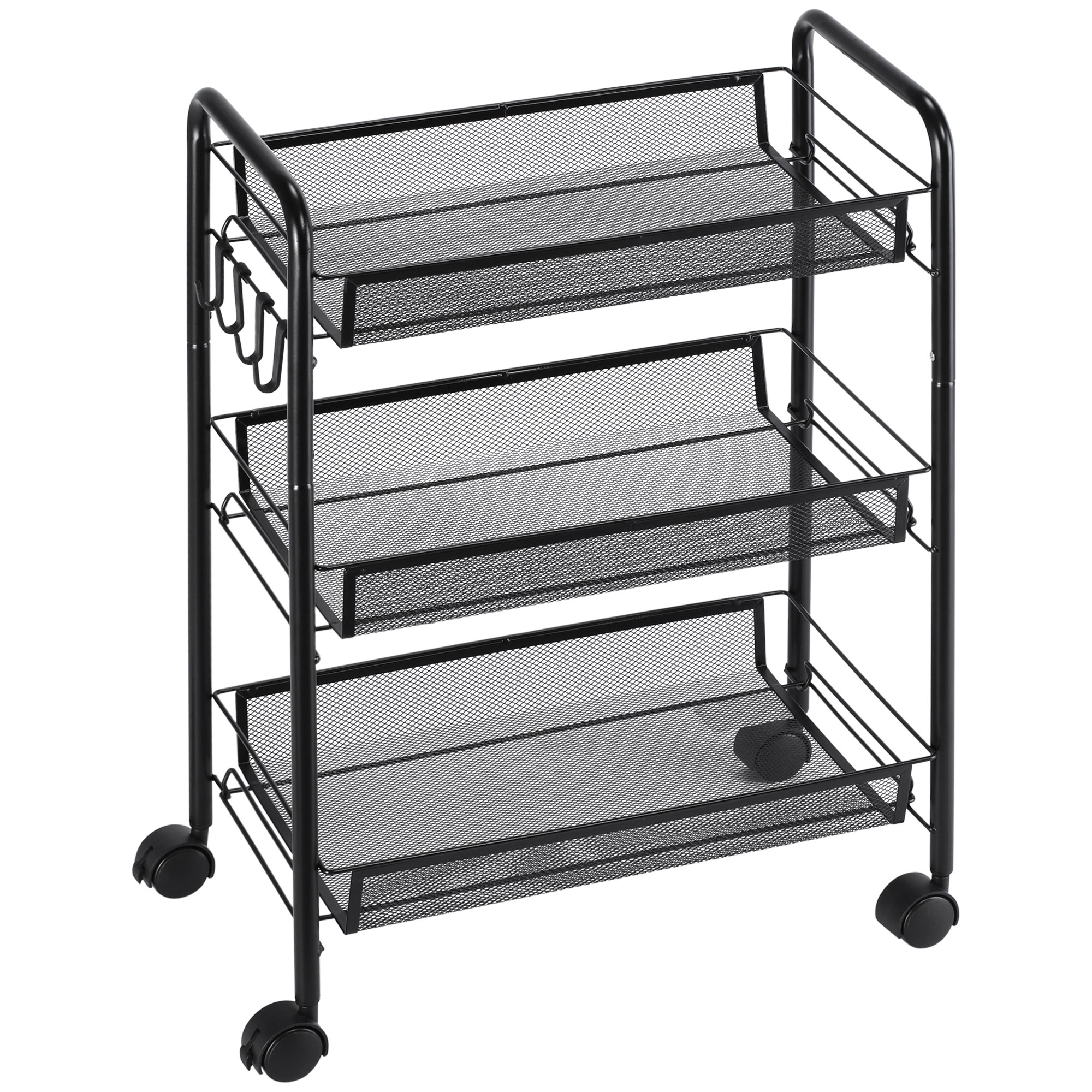 HOMCOM Chariot à 3 niveaux avec paniers desserte à roulettes chariot de rangement roulante 45 x 26,5 x 63 cm Noir HOMCOM Chariot à 3 niveaux avec paniers desserte à roulettes chariot de rangement roulante 45 x 26,5 x 63 cm Noir