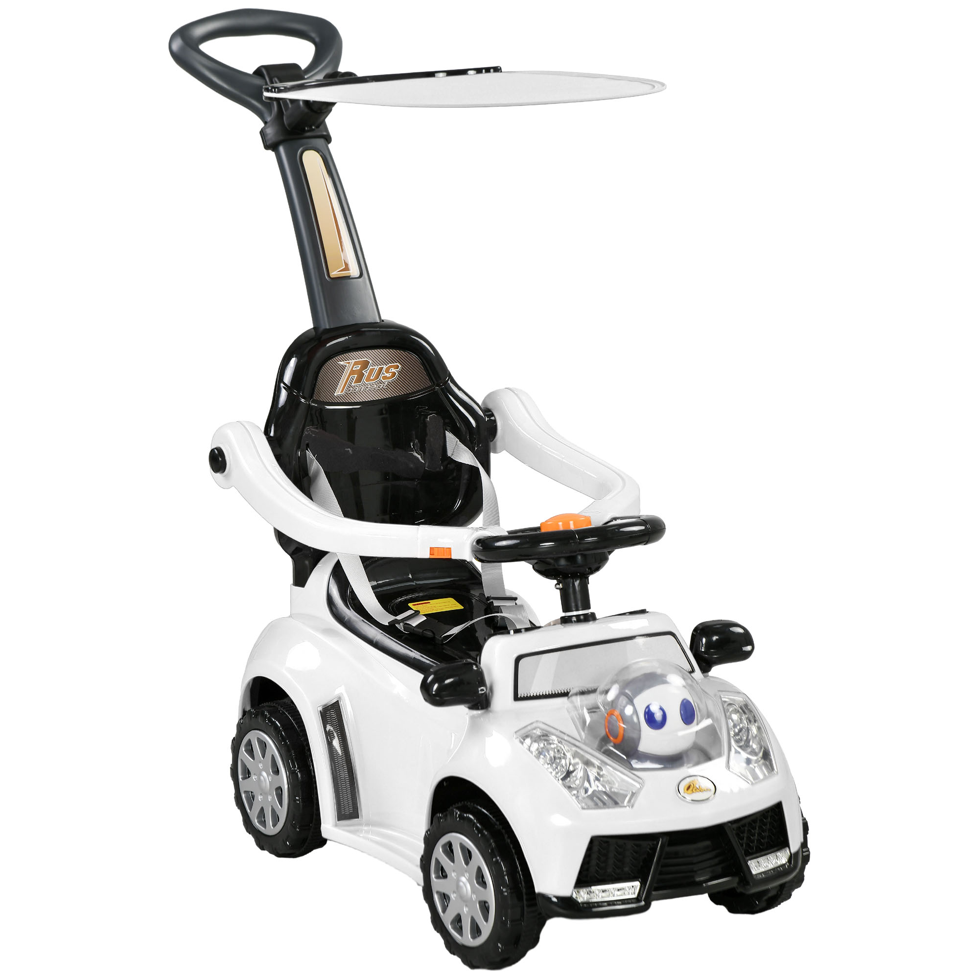 2-in-1 Ride-On Car, Removable Canopy, Lights, Music, Horn, Plastic and Metal, 96 x 39 x 90 cm, White/Black
