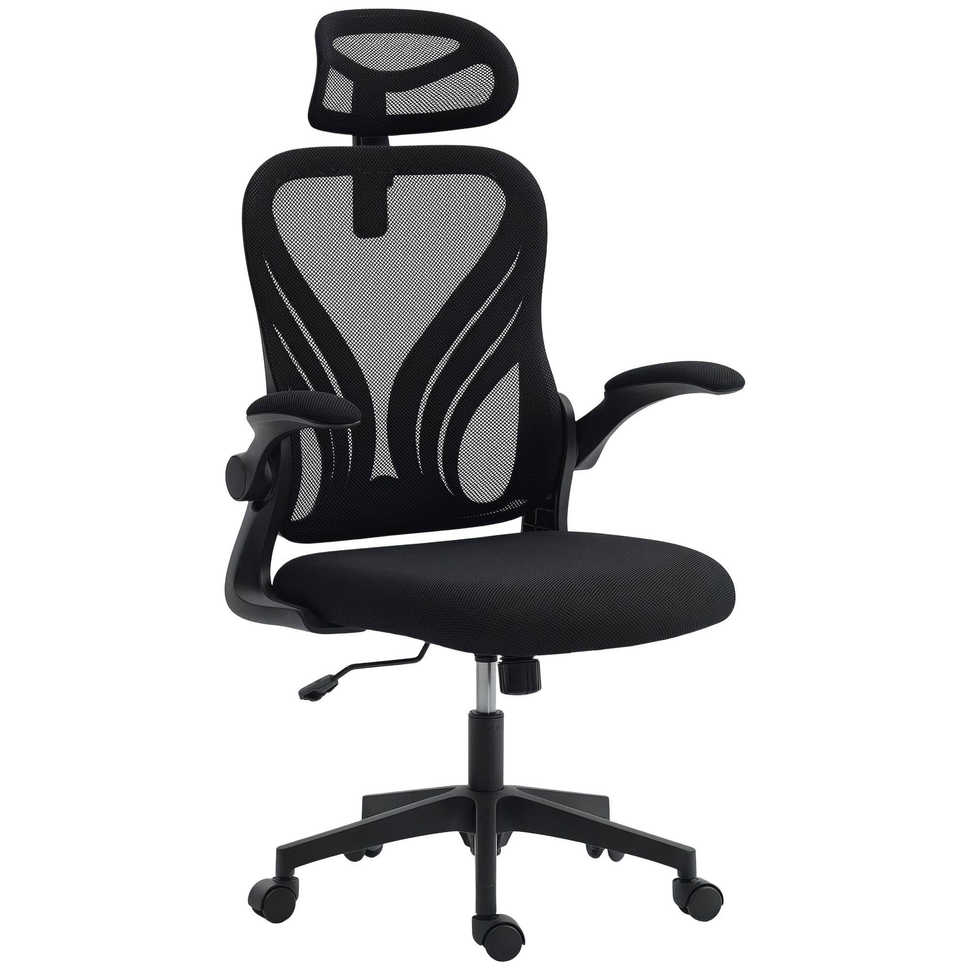 Chaise bureau, fauteuil de bureau en maille, dossier rabattable, appui-tête 2D, accoudoirs relevables, noir