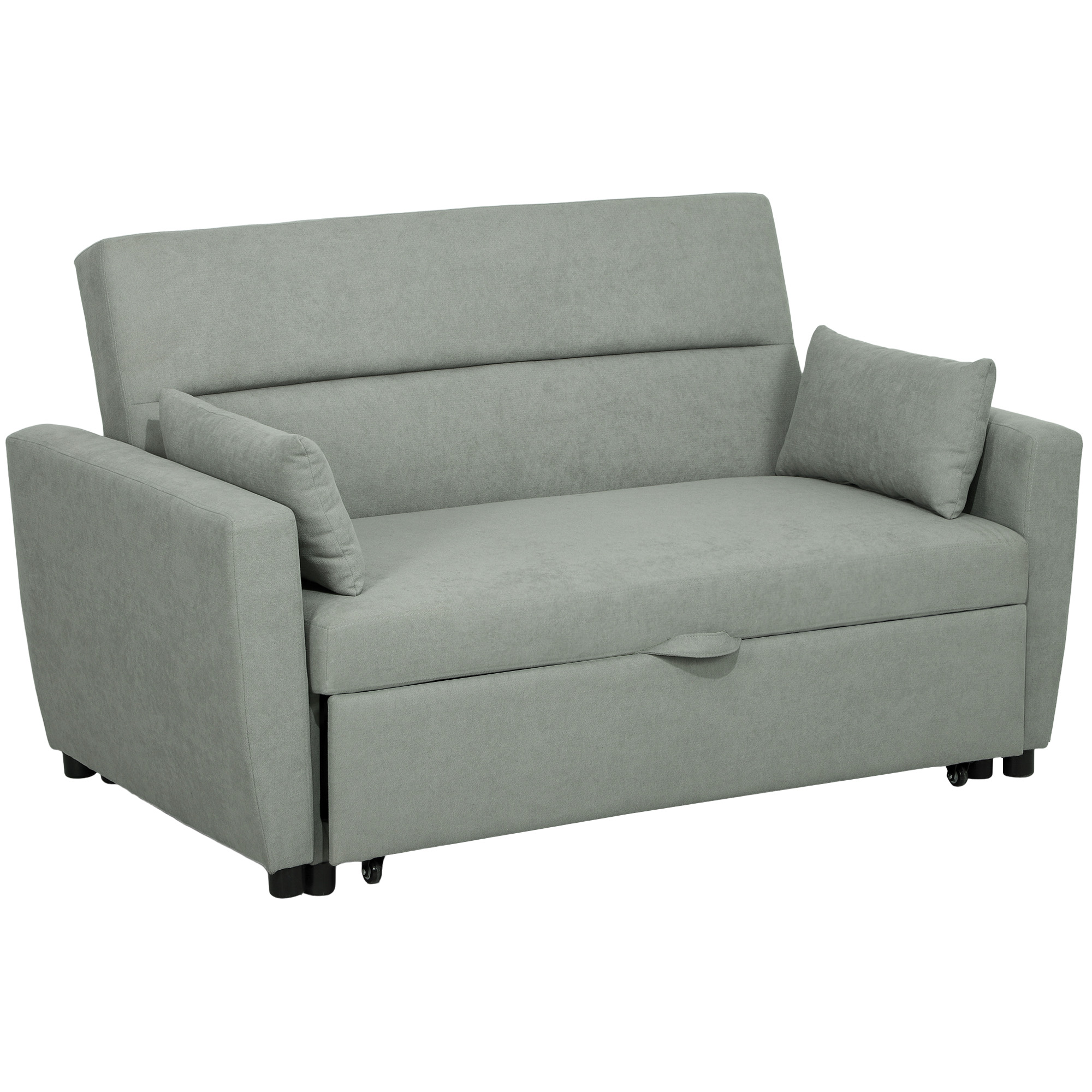 HOMCOM Schlafsofa, 2-Sitzer Sofa mit Schlaffunktion, Verstellbare Rückenlehne, Couch mit Kissen, Samtoptik, Schlafcouch mit Bettkasten für Wohnzimmer, Gästezimmer, Hellgrau   Aosom