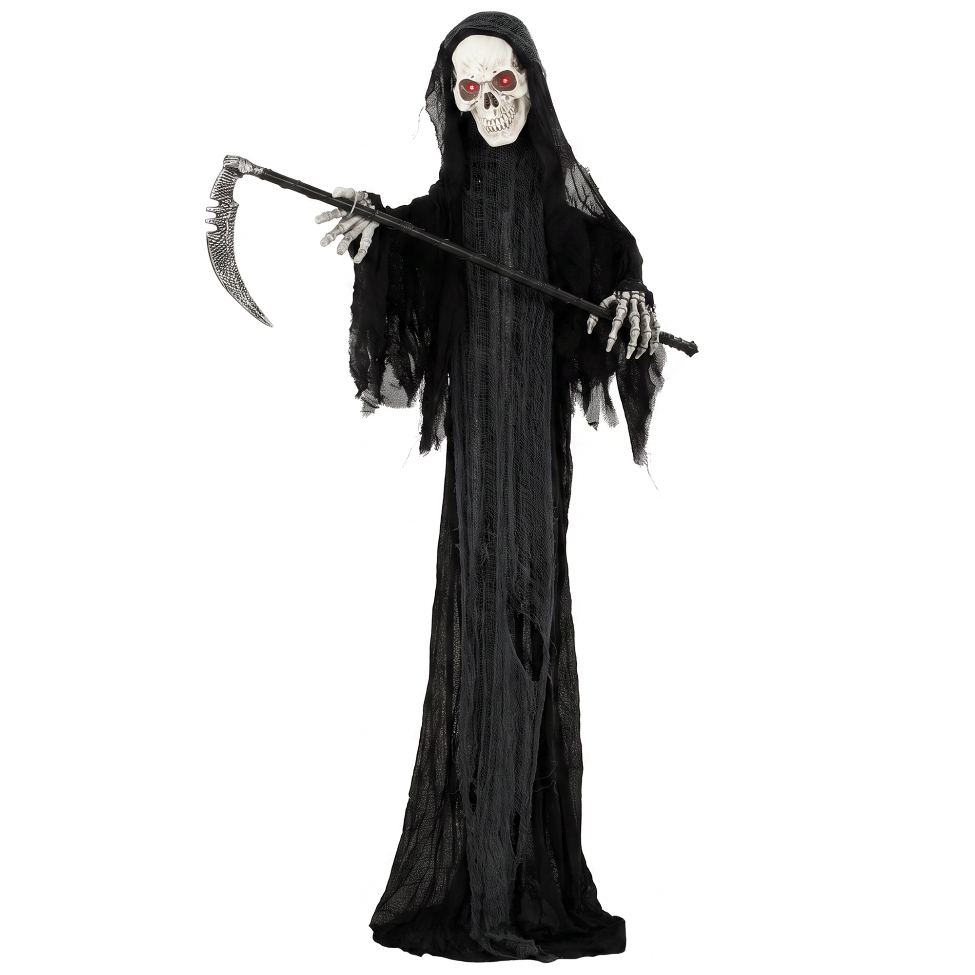 Homcom Black 183Cm Life Size Animated Grim Reaper Halloween Decoration, Scary Halloween Animatronics Decor With Sound Touch Activated