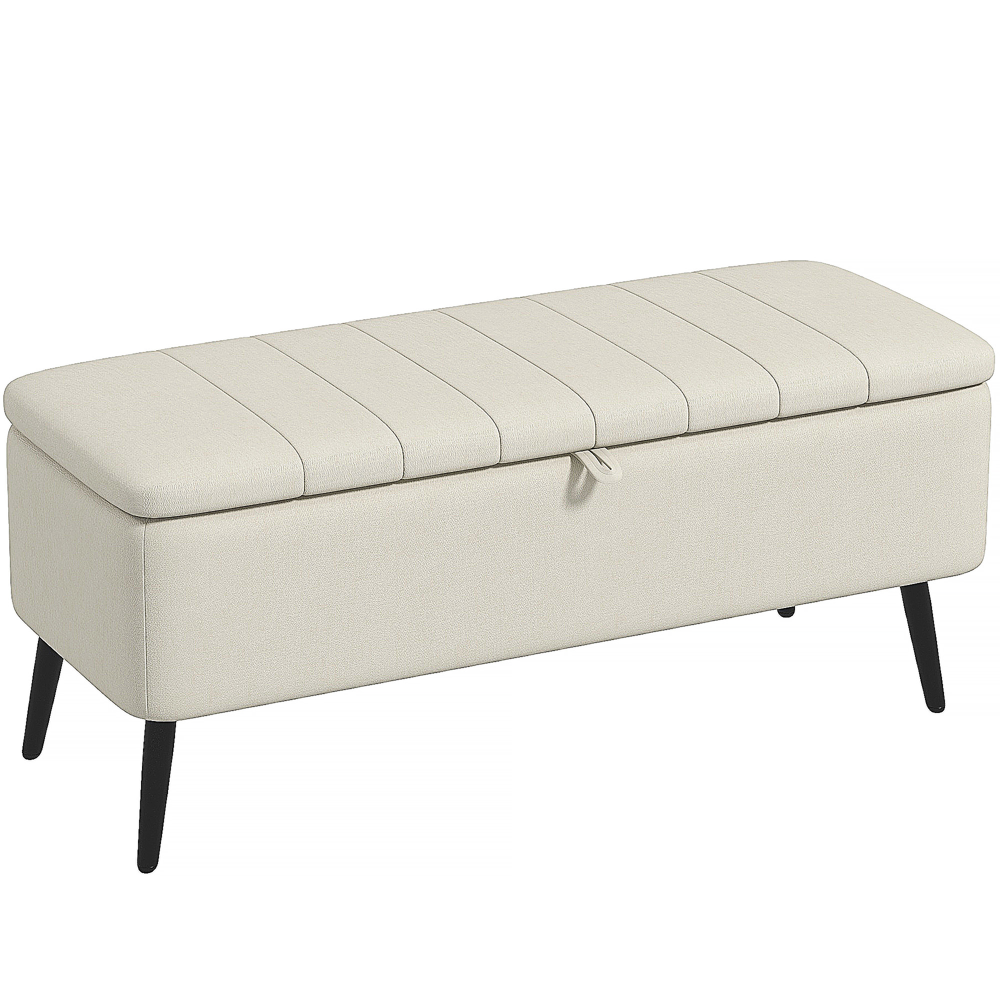 HOMCOM Sitzbank mit Stauraum Polsterbank in Leinenoptik, Sitztruhe mit Stahlbeine, Truhenbank für Wohnzimmer Schlafzimmer Flur 102 x 40 x 44 cm, Cremeweiß Aosom