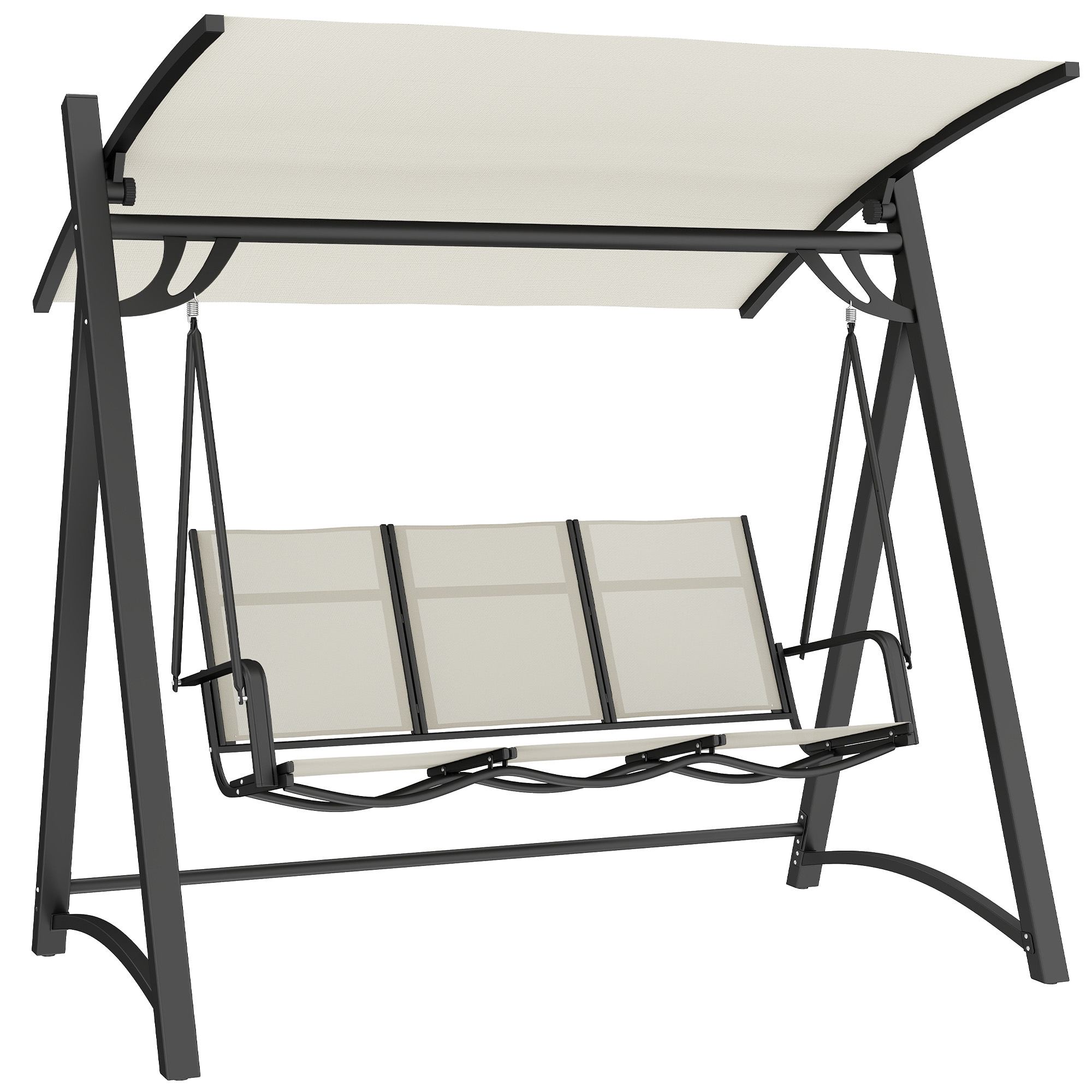 Outsunny Columpio Jardín para Exterior 3 Plazas con Techo Ajustable UPF50+ Asiento Transpirable Carga 360 kg 188x130x183 cm Crema | Aosom España
