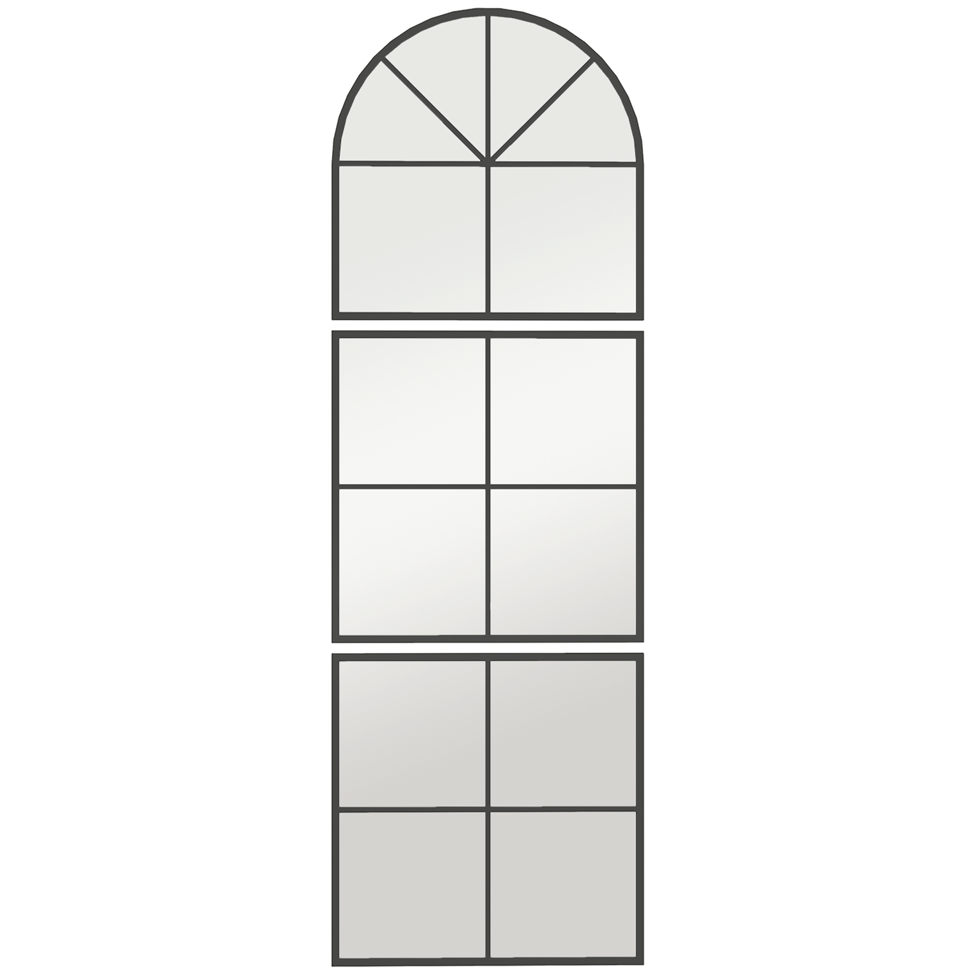 Wandspiegel dreiteilig, bogenförmiger Spiegel mit Metallrahmen, dekorativ 60 x 2 x 180 cm Schwarz