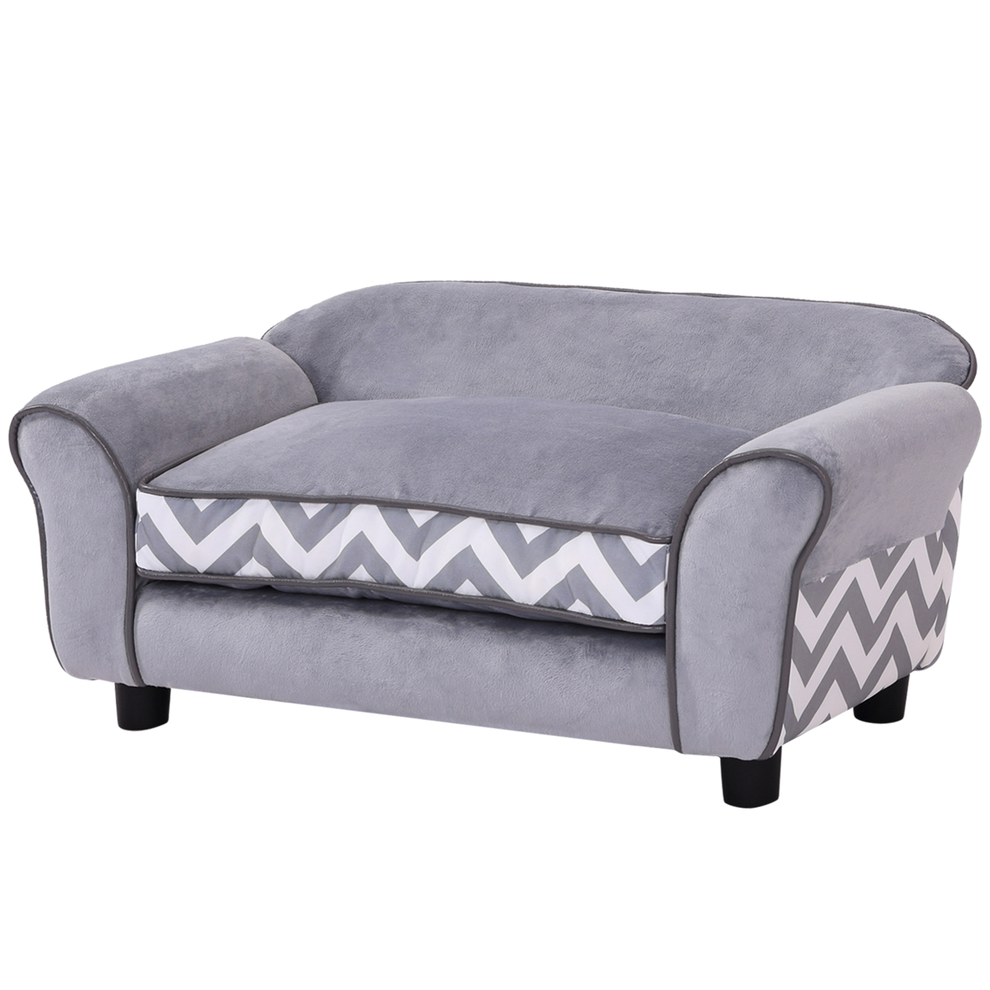 PawHut Dog Sofa Bed for XS-Sized Dogs, Cat Sofa with Soft Cushion, Pet Chair Lounge with Washable Cover, Removable Legs, Wooden Frame - Grey | Aosom