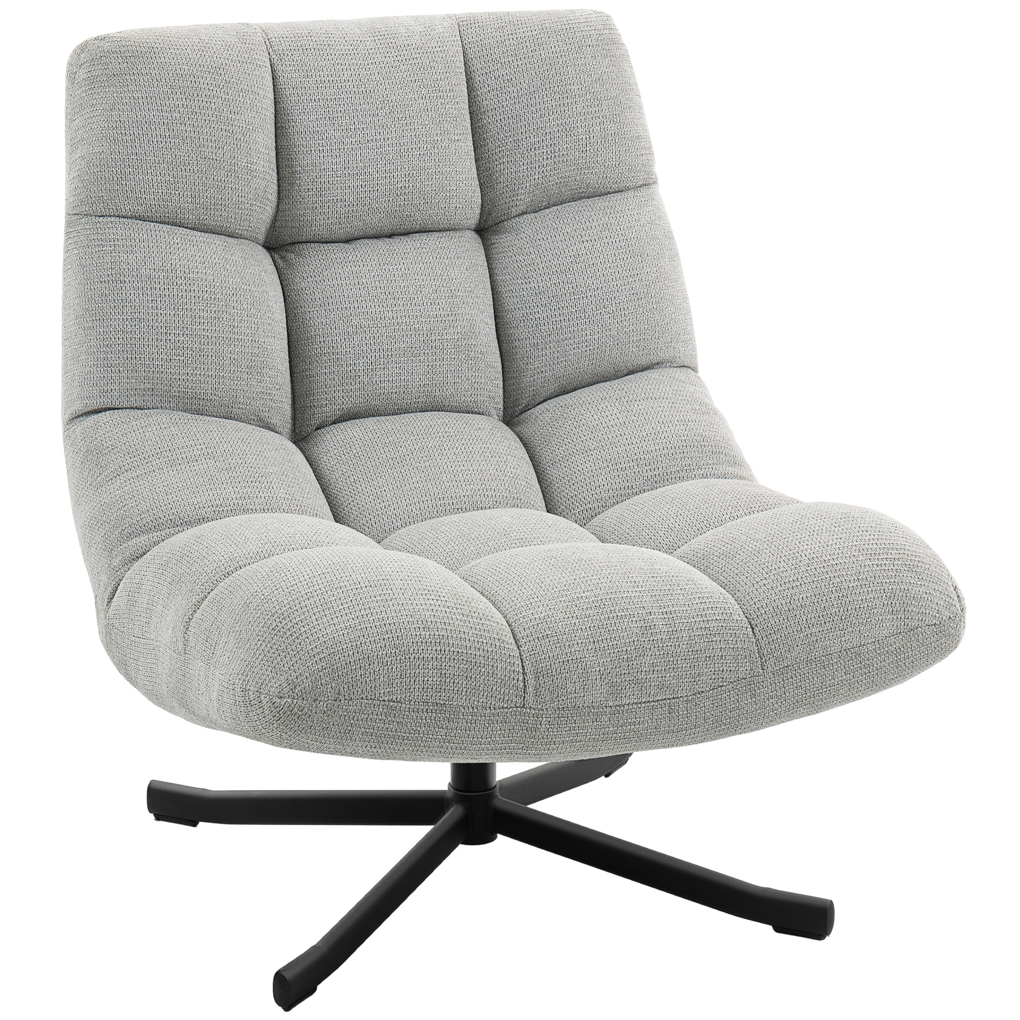 HOMCOM Sessel Drehbar Loungesessel mit Breiter Sitzfläche, gepolstert Relaxsessel mit wasserabweisend Chenille-Optik, gekreuzt Stahlbeine, modern Polsterstuhl für Wohnzimmer, Schlafzimmer, Hellgrau Aosom