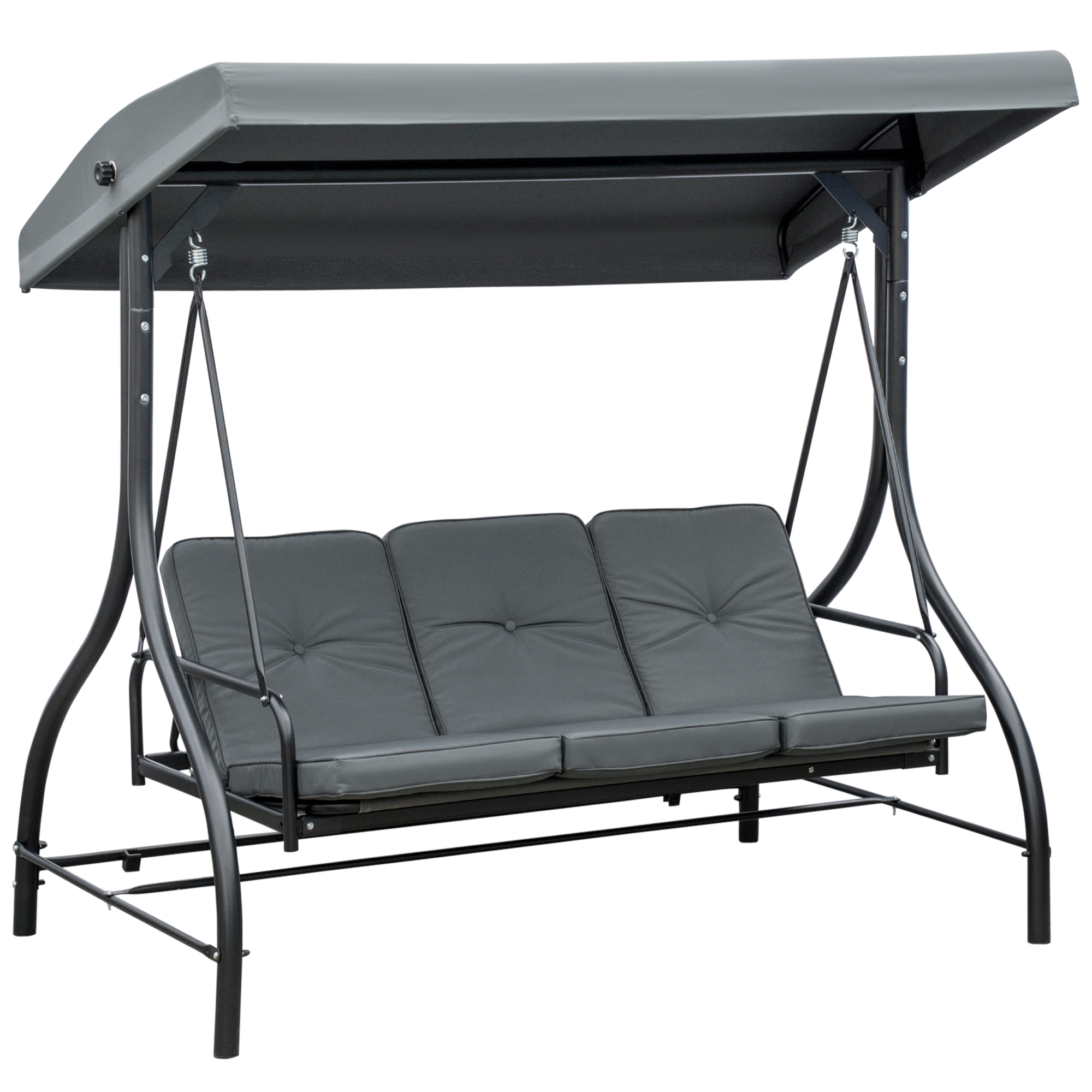 Outsunny 2 in 1 Hollywoodschaukel mit Liegefunktion 3-Sitzer Gartenschaukel mit verstellbarem Sonnendach, Schaukelbank belast bis 240kg, Gartenliege für Garten, Terrasse, 195x117x175 cm, Dunkelgrau   Aosom