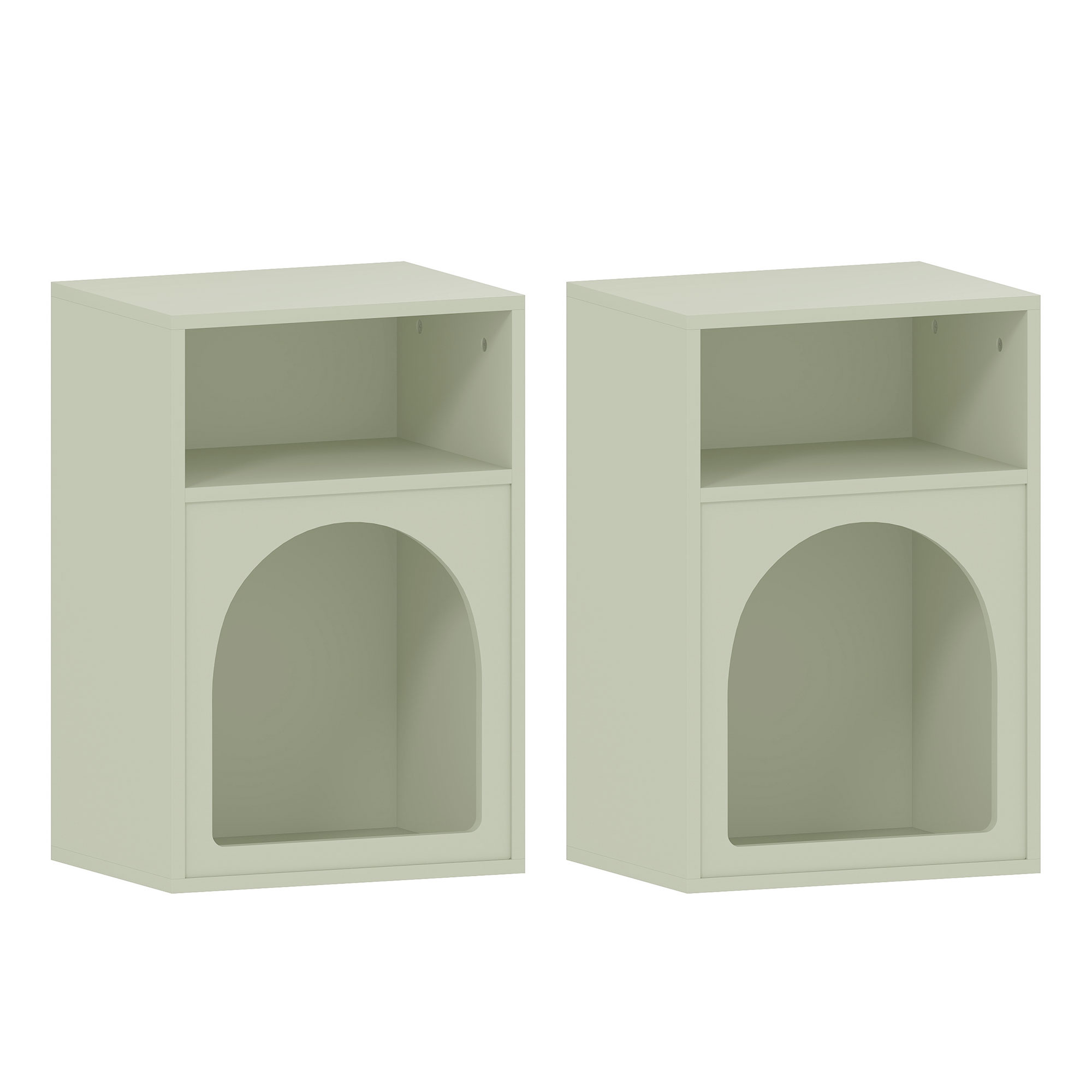 HOMCOM Mesilla de Noche Estrecha con 2 Compartimentos Abiertos Diseño en Forma de Arco 40x30x60 cm Verde Claro