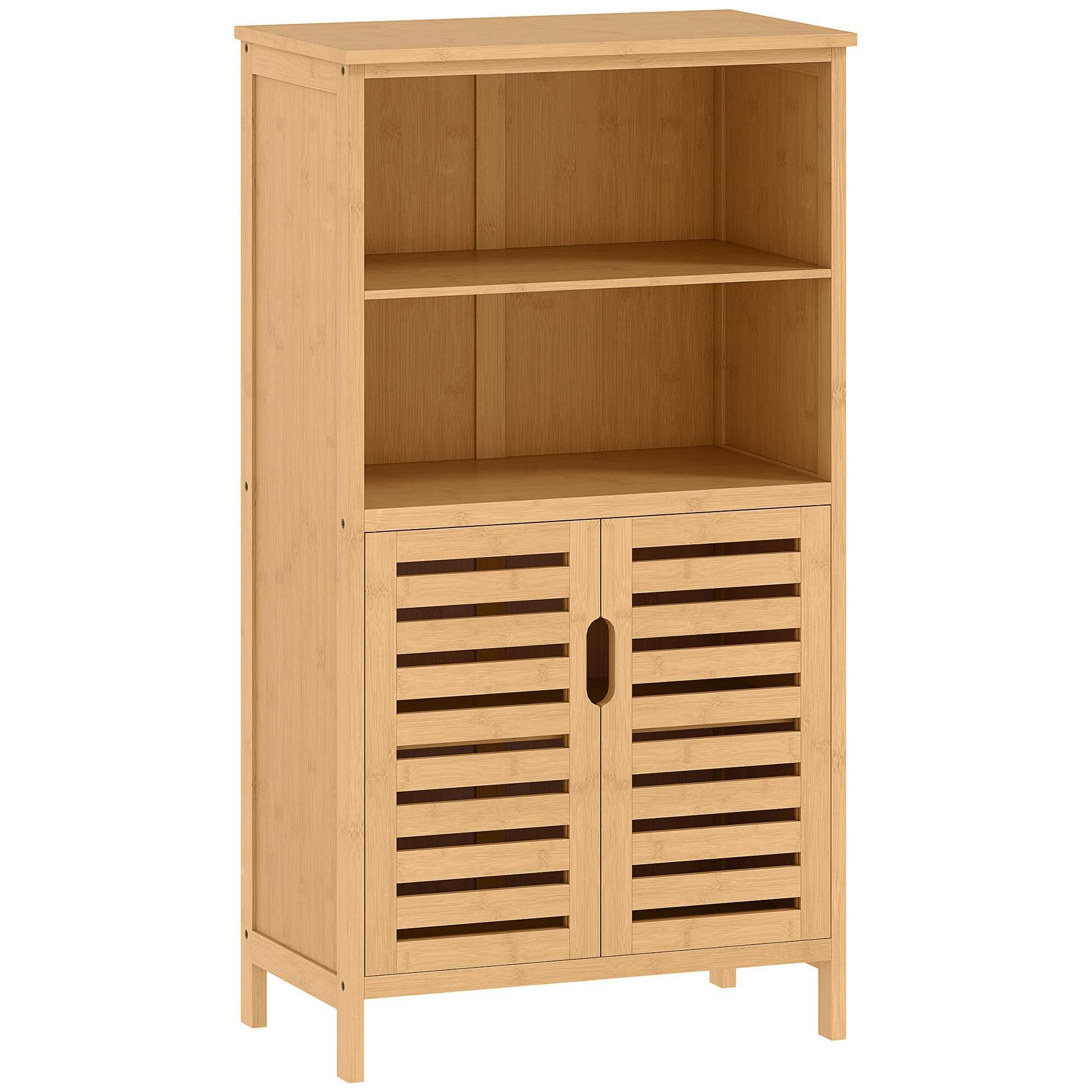 Badezimmerschrank aus Bambus, mit Lamellentüren, 2 Regale, 1 Schrank, 50 cm x 29 cm x 92 cm, Natur