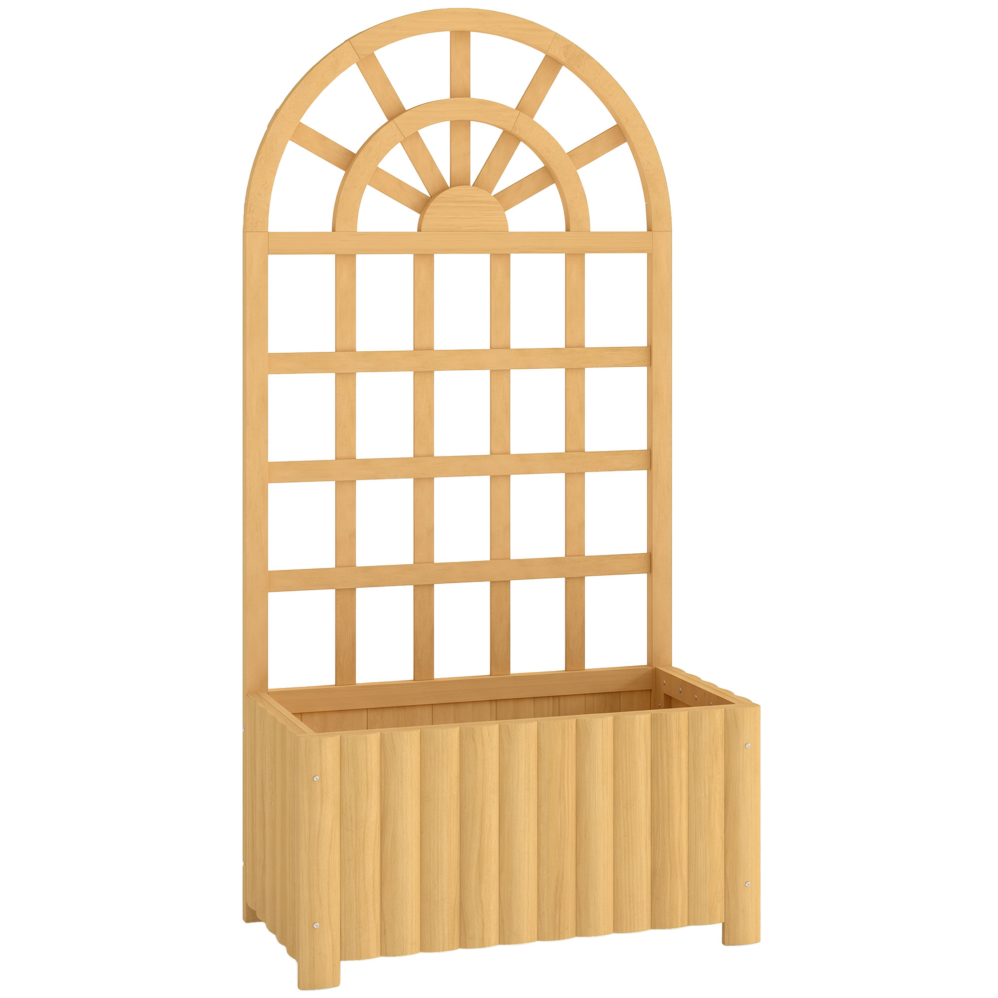 Outsunny Jardinera de Madera con Enrejado con Drenaje para Cultivos Verduras Flores Hierbas 60x30x120 cm Natural | Aosom España