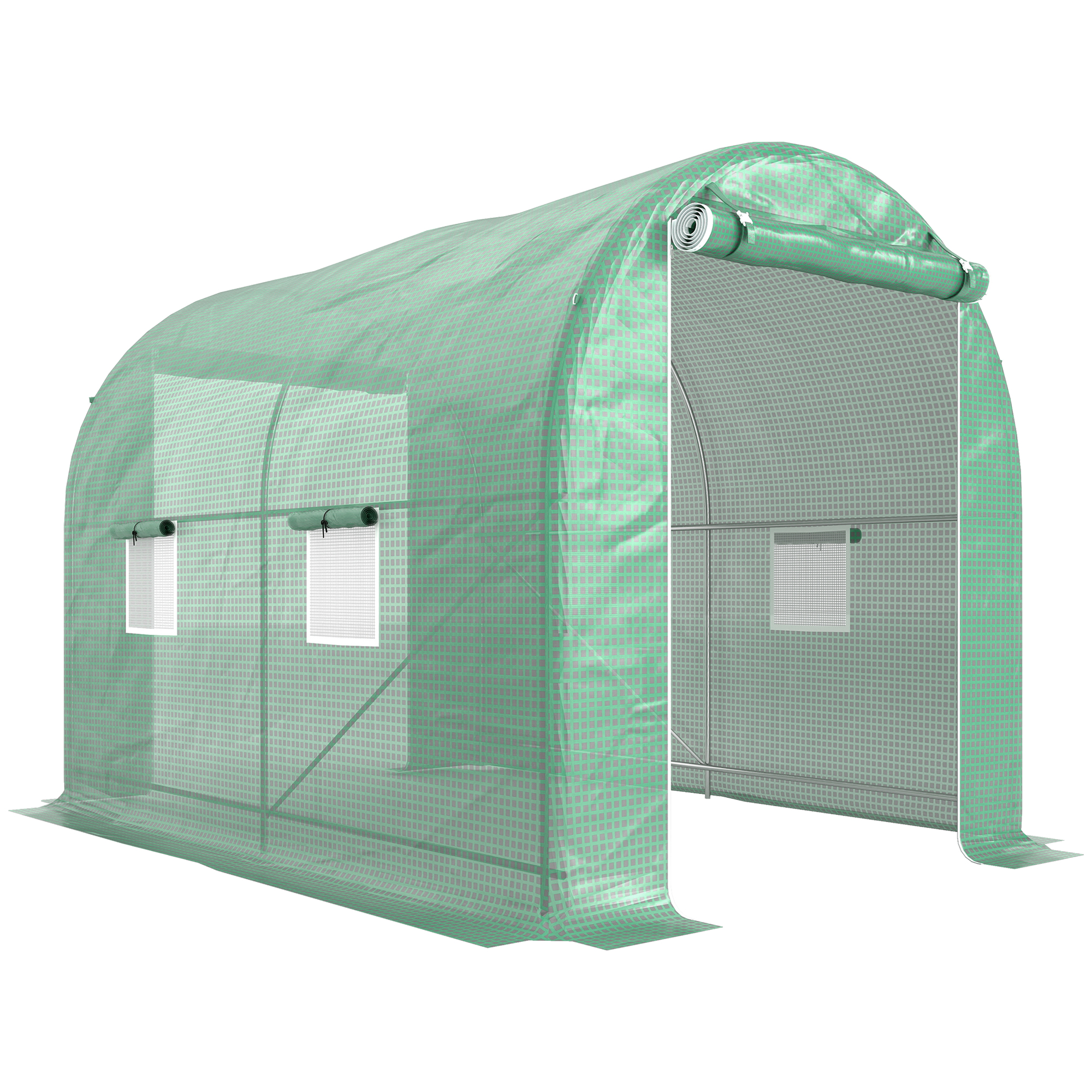 Outsunny Serre de Jardin Tunnel Surface Sol 6 m² châssis Tubulaire renforcé Porte zippée 4 fenêtres enroulables Vert